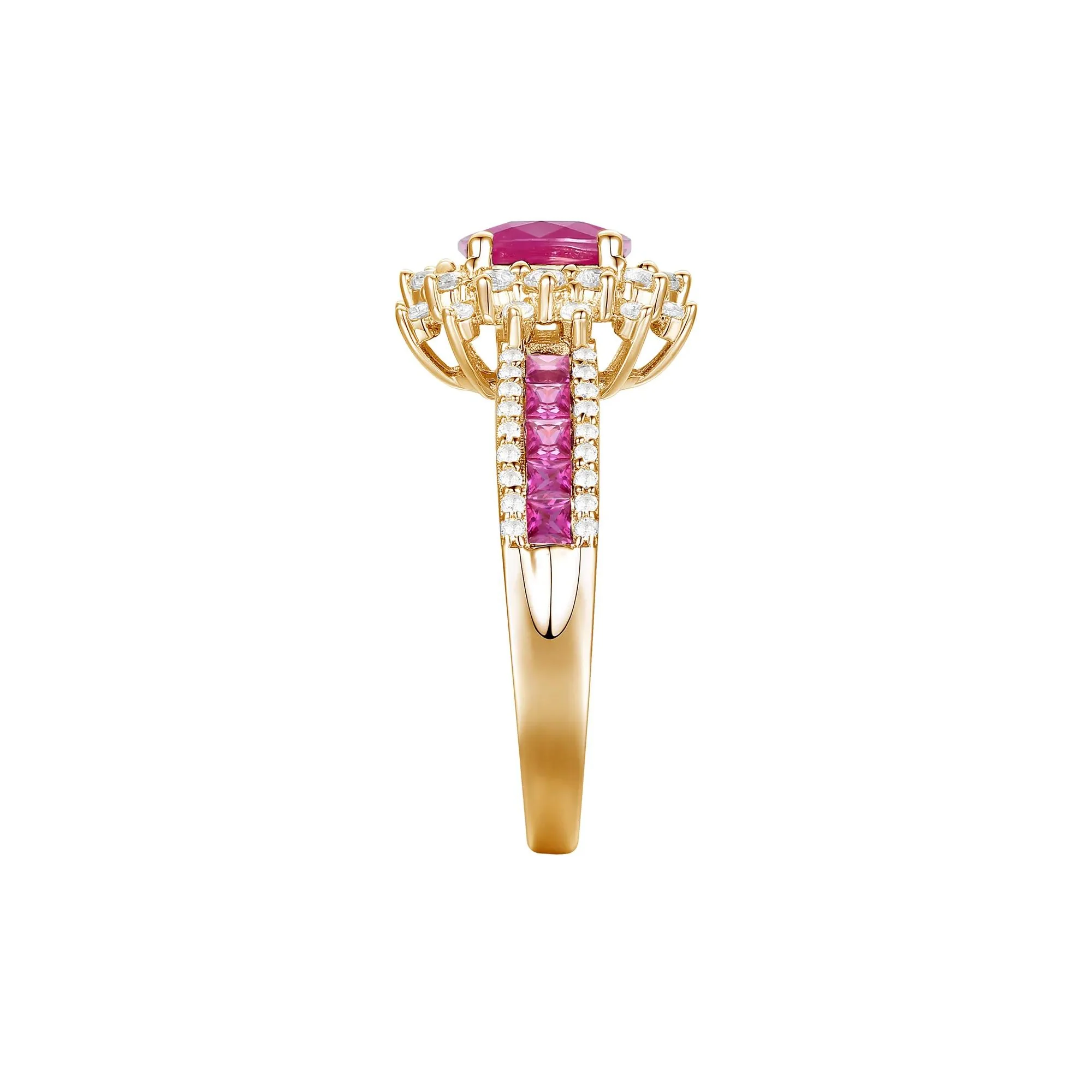 1/2 CT. Tw. Ruby and Diamond Halo Ring 14K Yellow Gold Size 7 1mm - Image 3