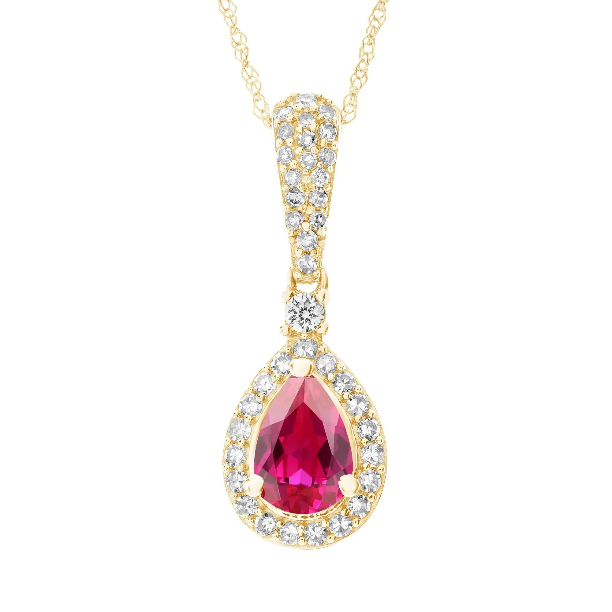 1/5 CT. Tw. Ruby and Diamond Pendant Necklace 10K Yellow Gold Size 18"