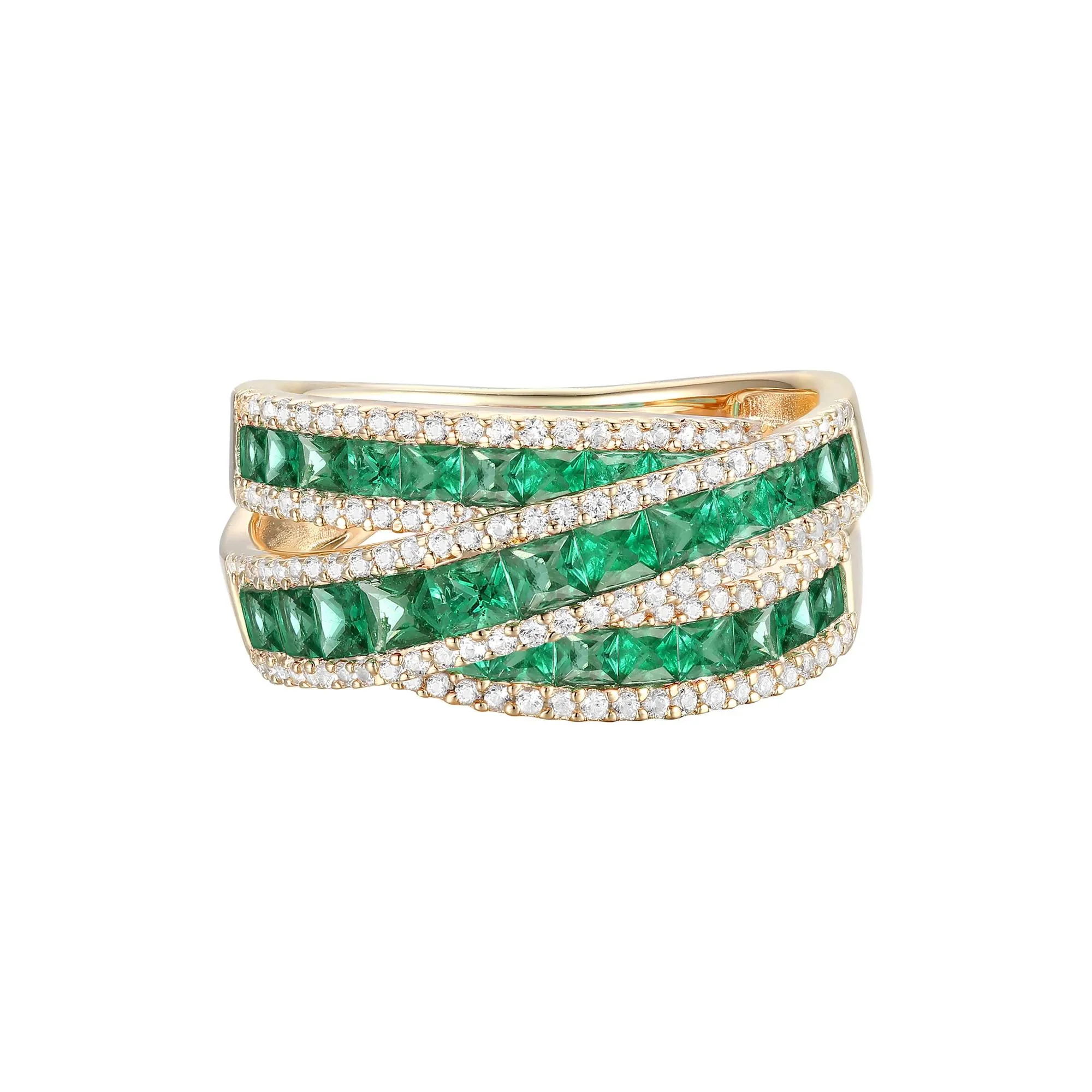 1/2 CT. Tw. Emerald and Diamond Crossover Ring 10K Yellow Gold Size 7 1mm
