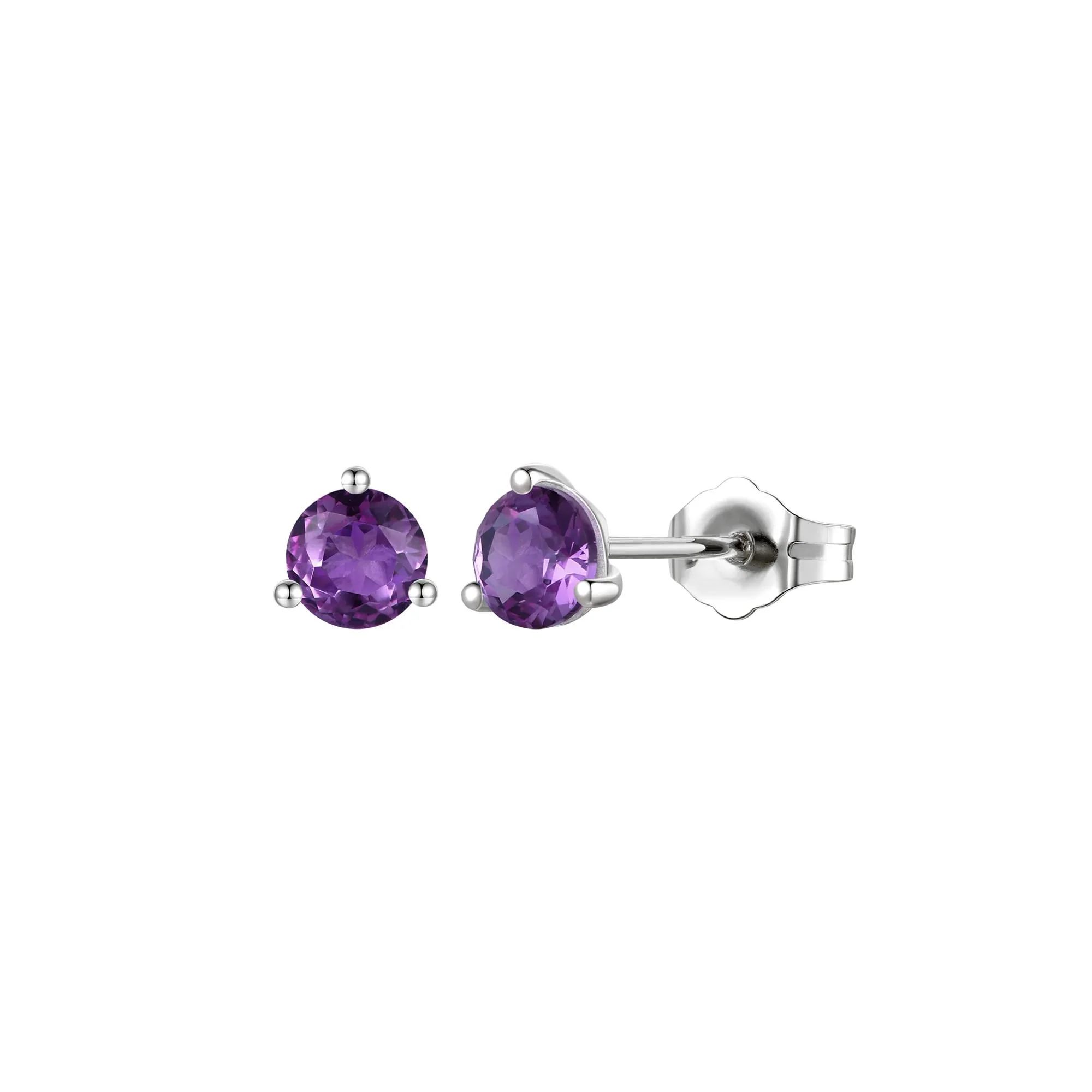 Amethyst Stud Earrings 10K White Gold Size 5.00mm