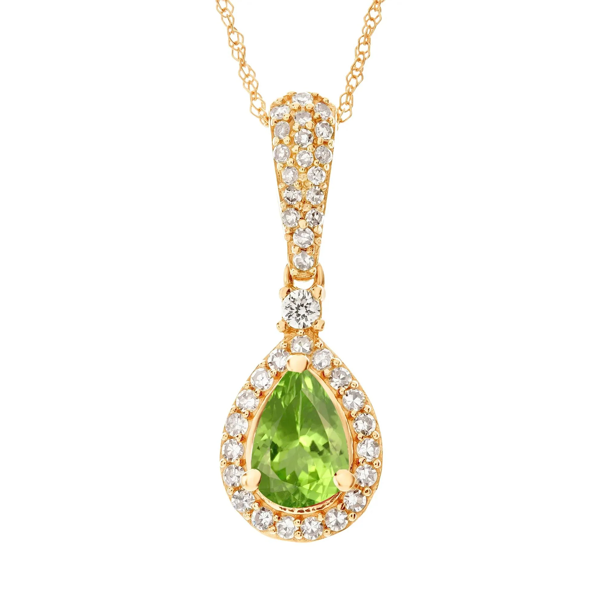 1/5 CT. Tw. Peridot and Diamond Pendant Necklace 10K Yellow Gold Size 18"