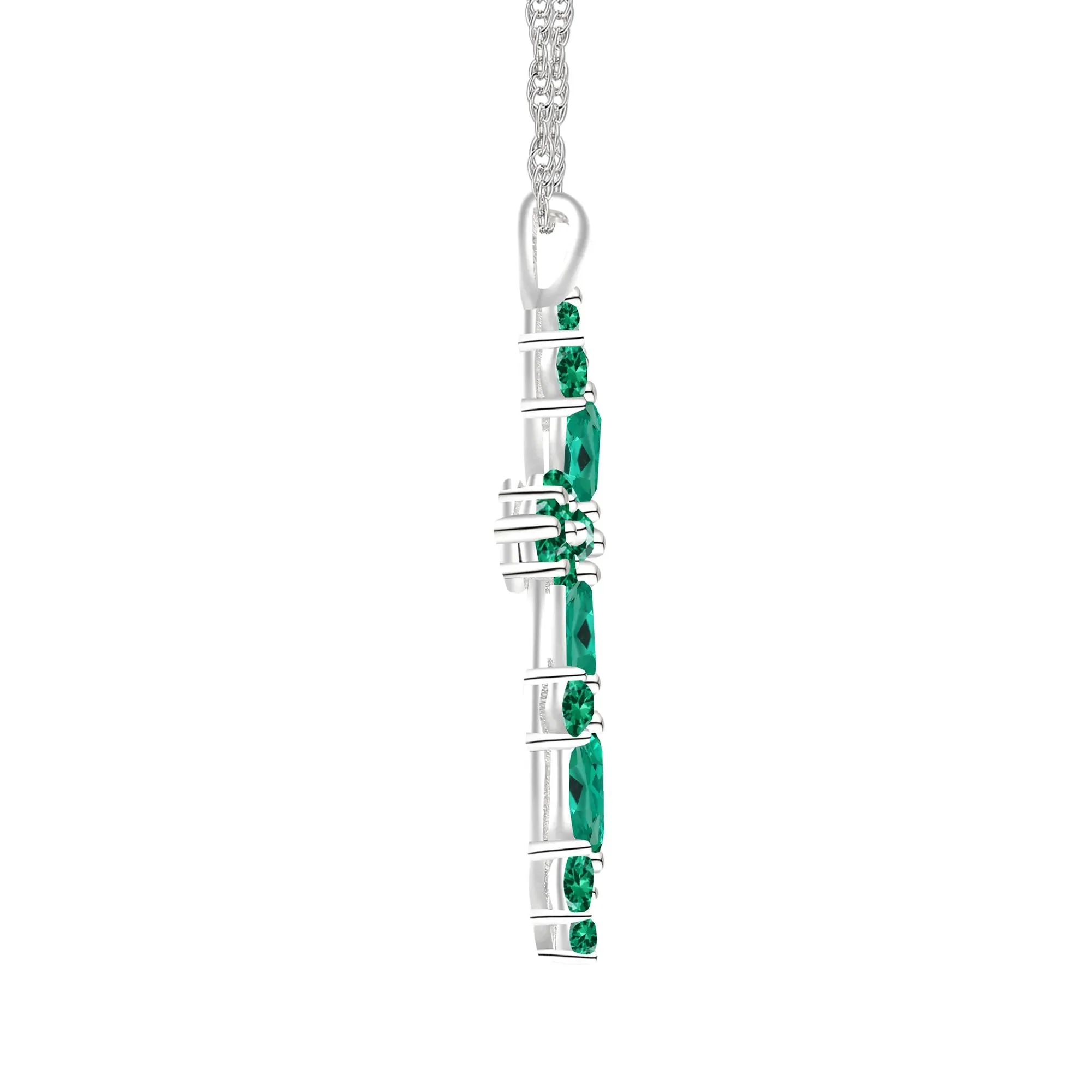 Lab-Created Emerald Cross Pendant Necklace .925 Sterling Silver White Size 18" - Image 2