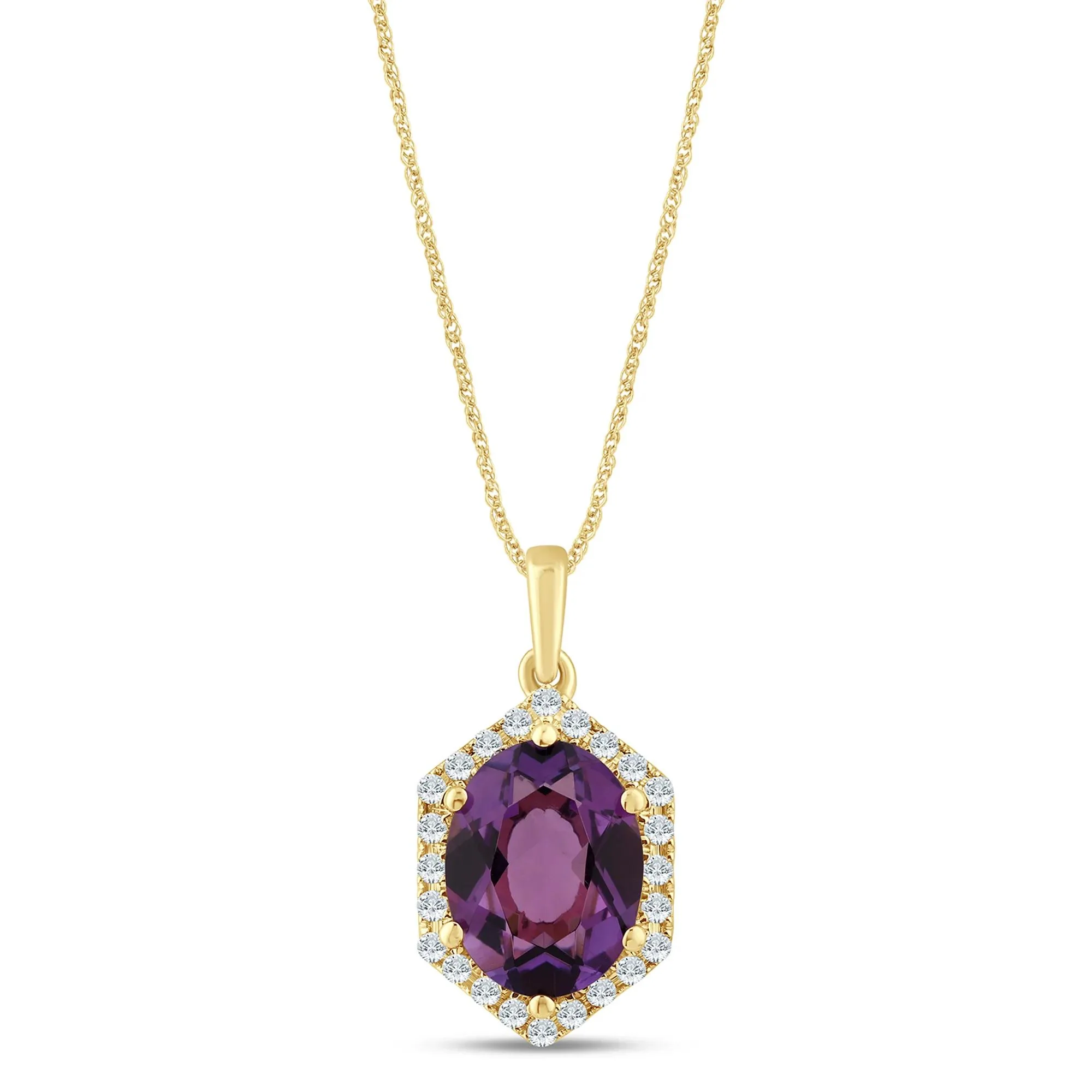 1/10 CT. Tw. Oval Pink Amethyst Pendant Necklace 10K Yellow Gold Size 18"
