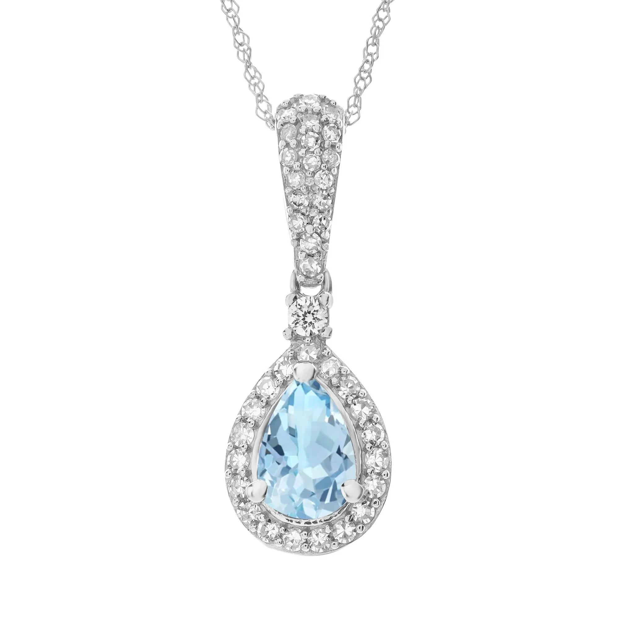 1/5 CT. Tw. Aquamarine and Diamond Pendant Necklace 10K White Gold Size 18"
