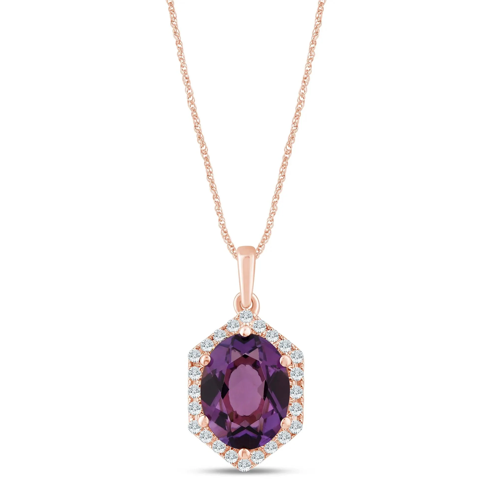 1/10 CT. Tw. Oval Amethyst Pendant Necklace 10K Rose Gold Size 18"