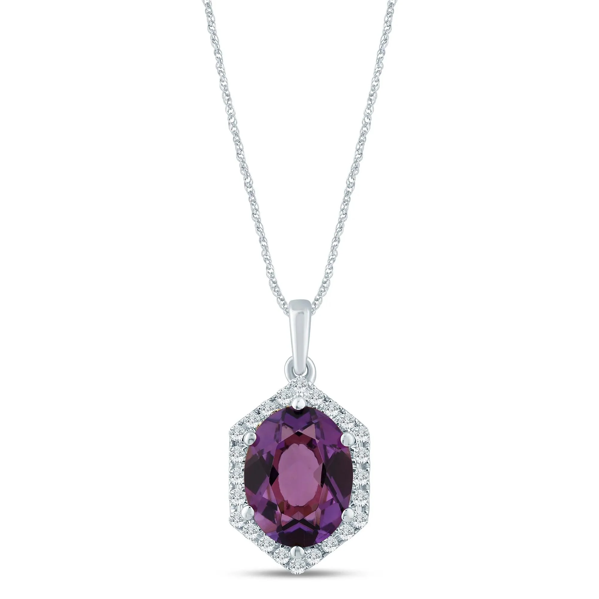 1/10 CT. Tw. Oval Amethyst Pendant Necklace 10K White Gold Size 18"