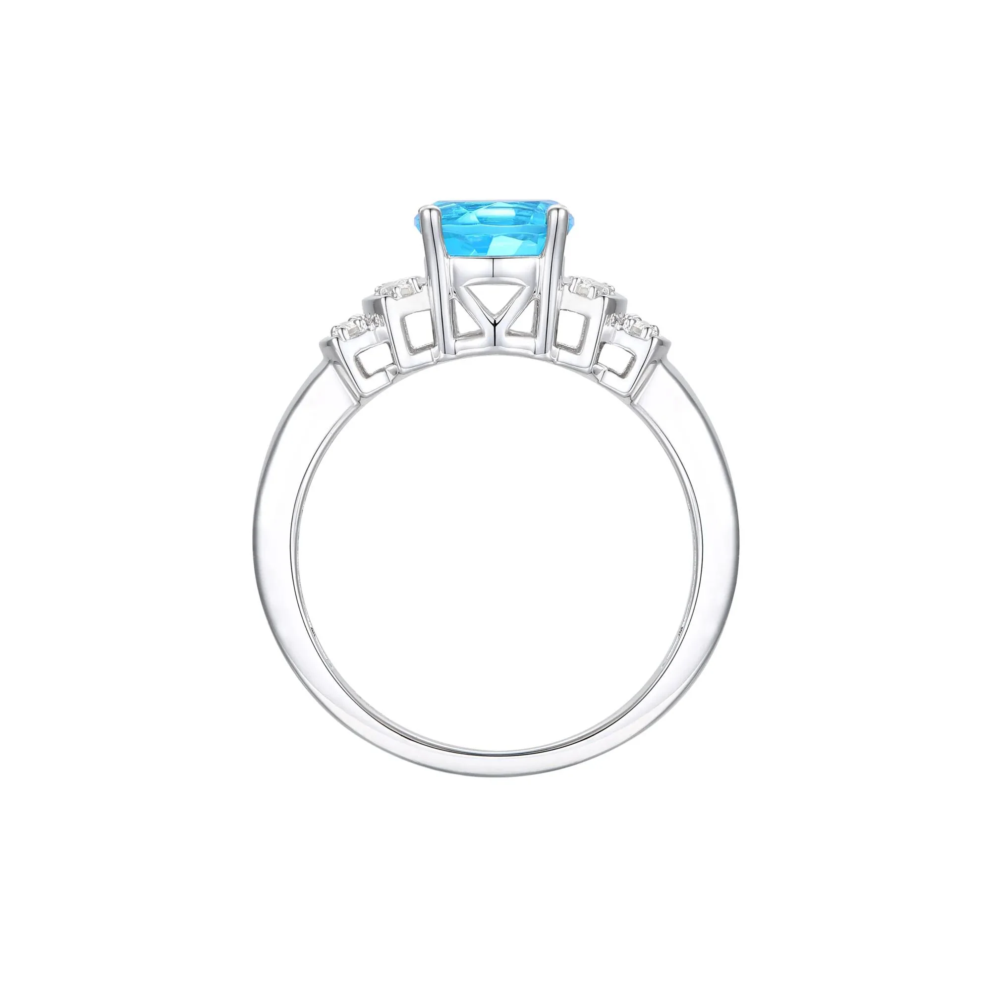 1/5 CT. Tw. Blue Topaz and Diamond Ring 14K White Gold Round Brilliant Cut Size 6 1mm - Image 2