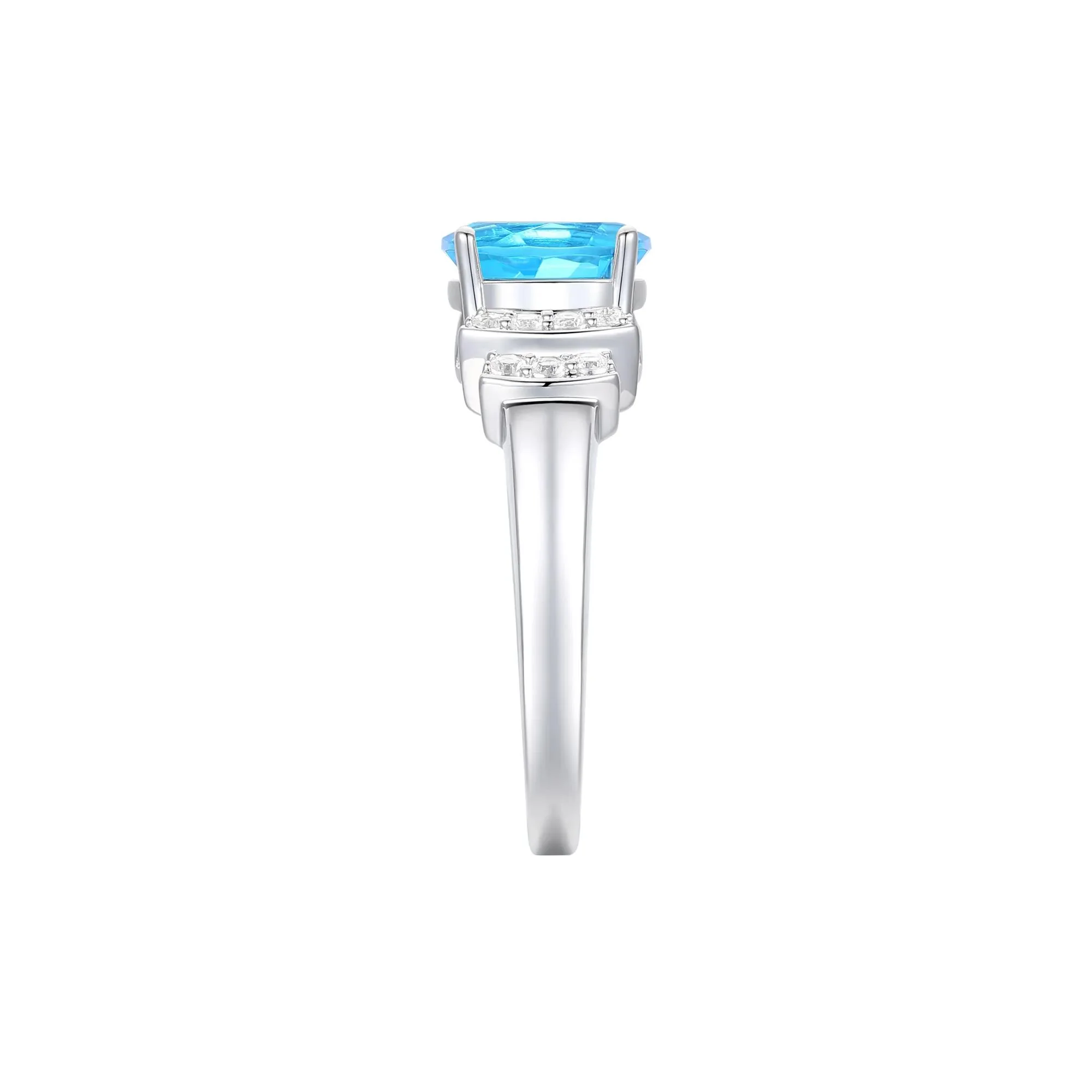 1/5 CT. Tw. Blue Topaz and Diamond Ring 14K White Gold Round Brilliant Cut Size 7 1mm - Image 3