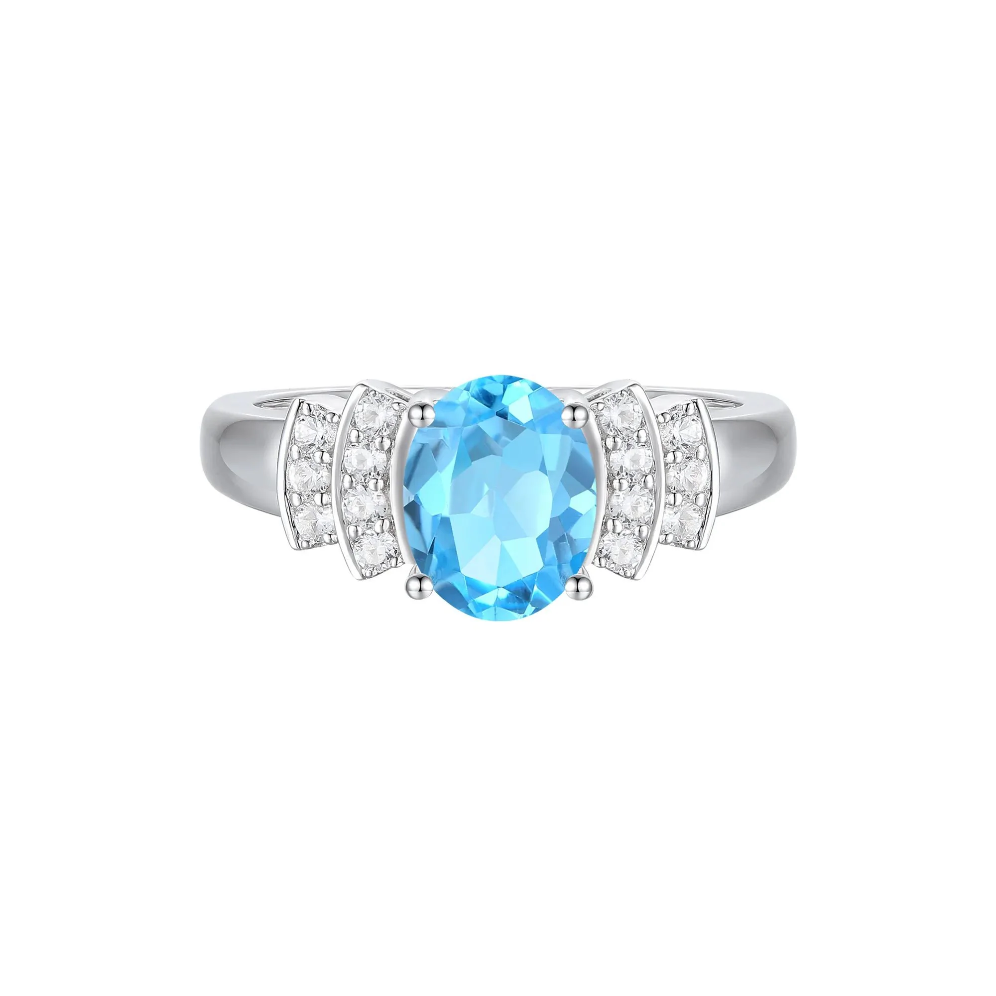 1/5 CT. Tw. Blue Topaz and Diamond Ring 14K White Gold Round Brilliant Cut Size 8 1mm