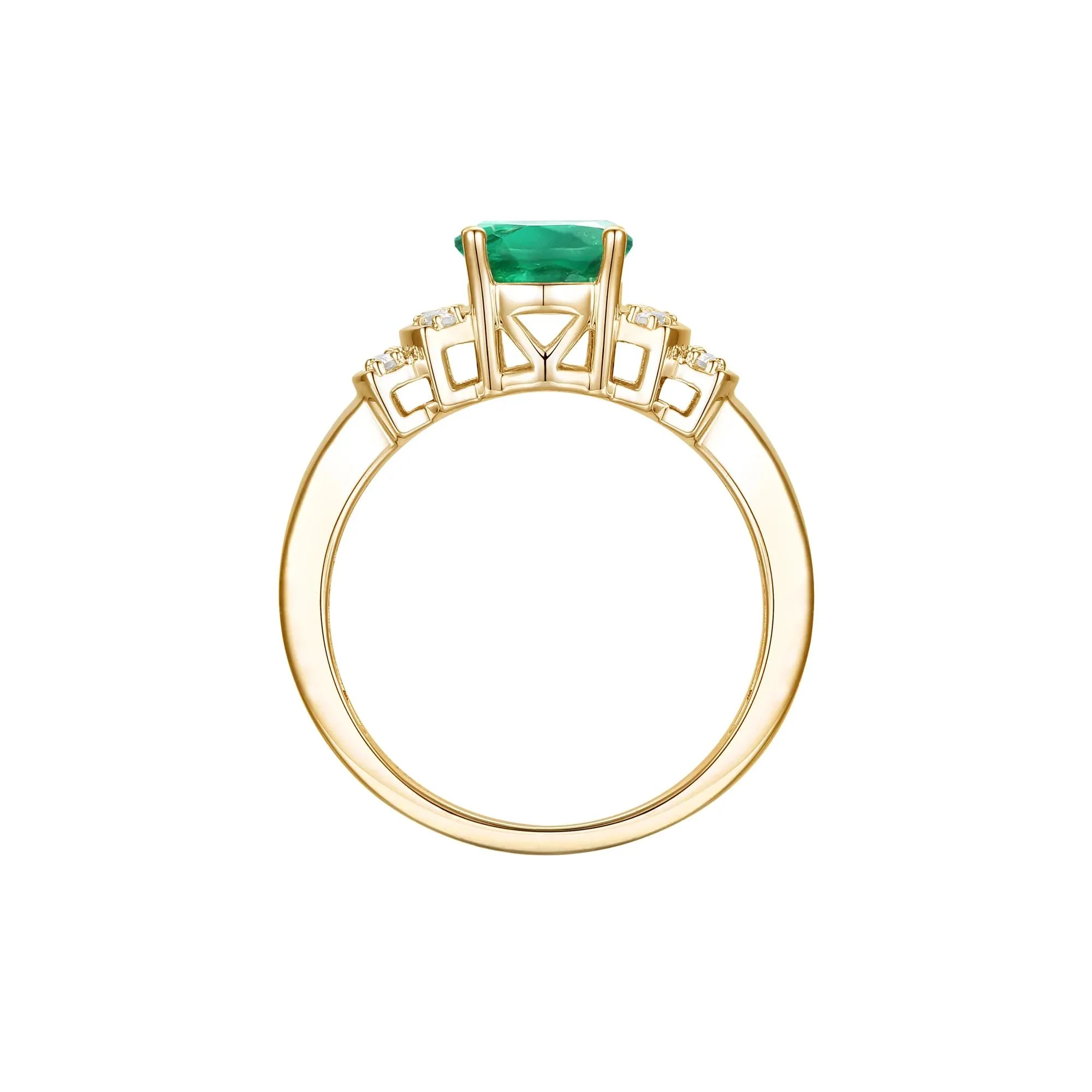1/5 CT. Tw. Emerald and Diamond Ring 14K Yellow Gold Round Brilliant Cut Size 6 1mm - Image 2