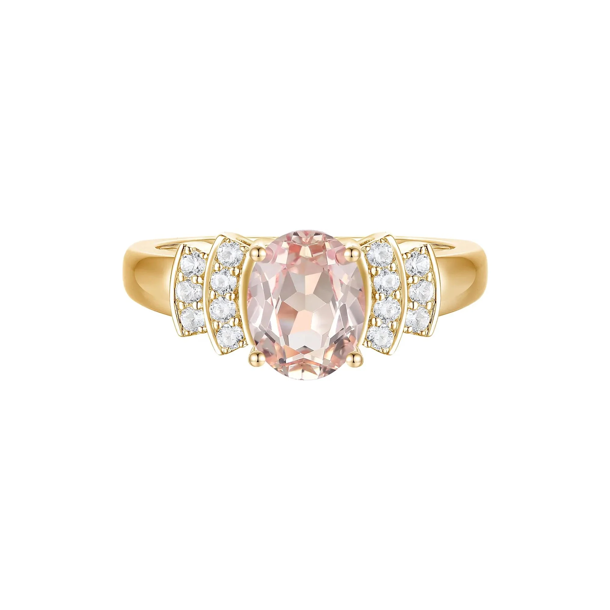 1/5 CT. Tw. Morganite and Diamond Ring 14K Yellow Gold Round Brilliant Cut Size 6 1mm