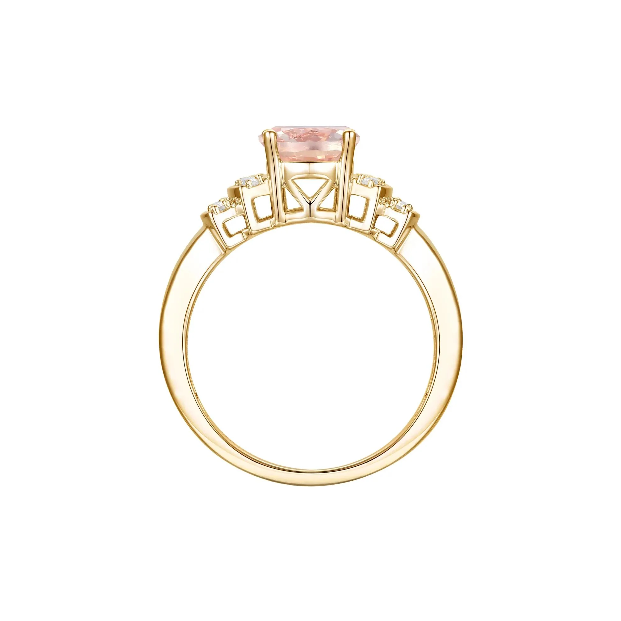 1/5 CT. Tw. Morganite and Diamond Ring 14K Yellow Gold Round Brilliant Cut Size 7 1mm - Image 2
