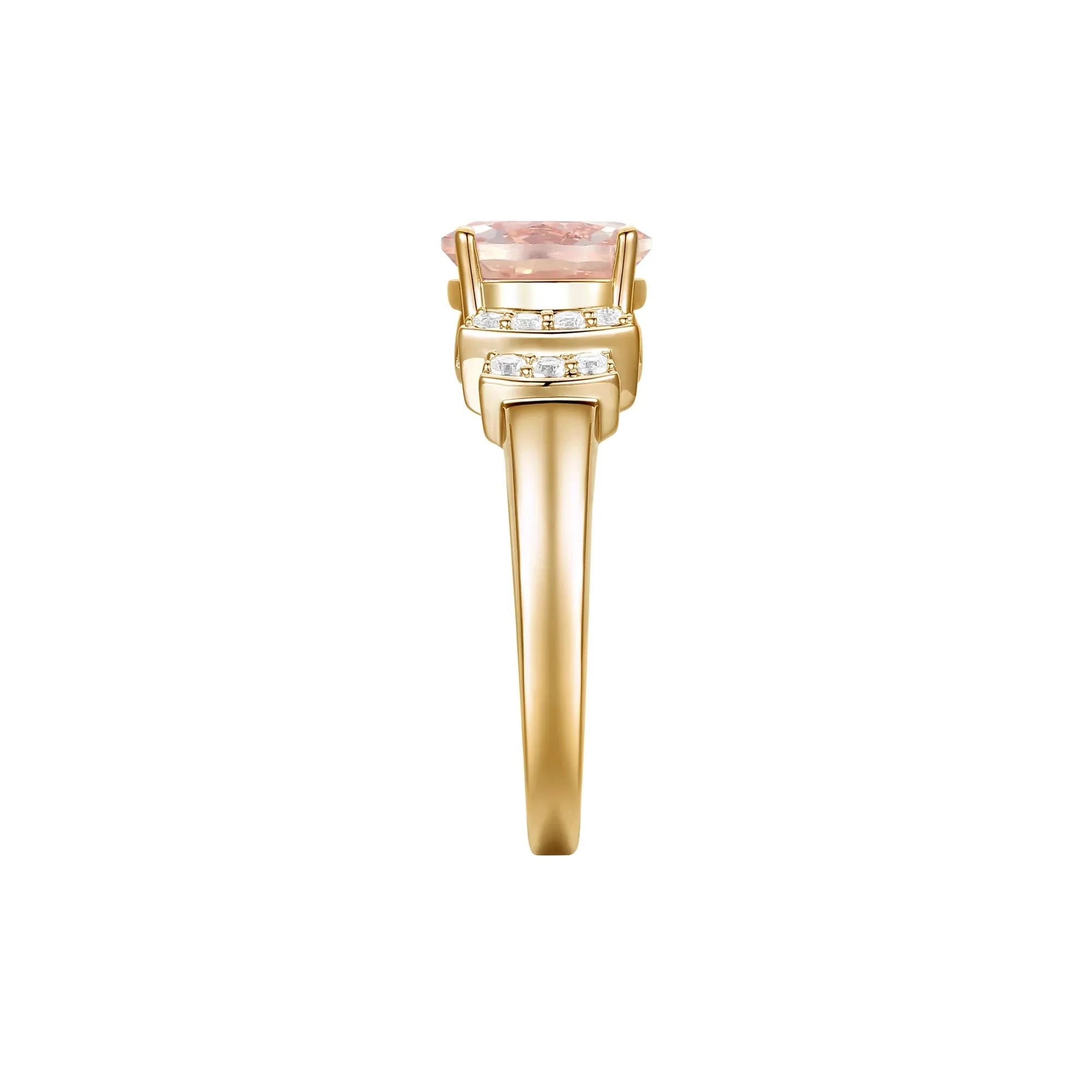 1/5 CT. Tw. Morganite and Diamond Ring 14K Yellow Gold Round Brilliant Cut Size 7 1mm - Image 3