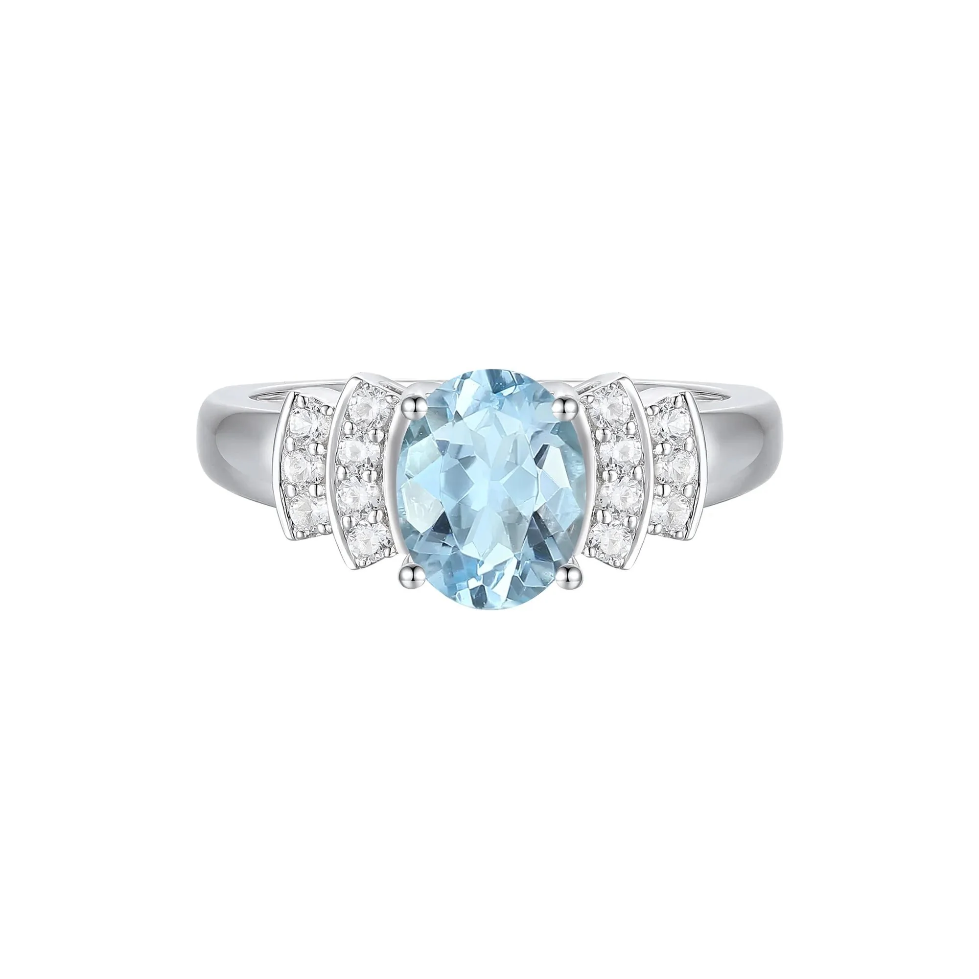 1/5 CT. Tw. Aquamarine and Diamond Ring 14K White Gold Round Brilliant Cut Size 6 1mm