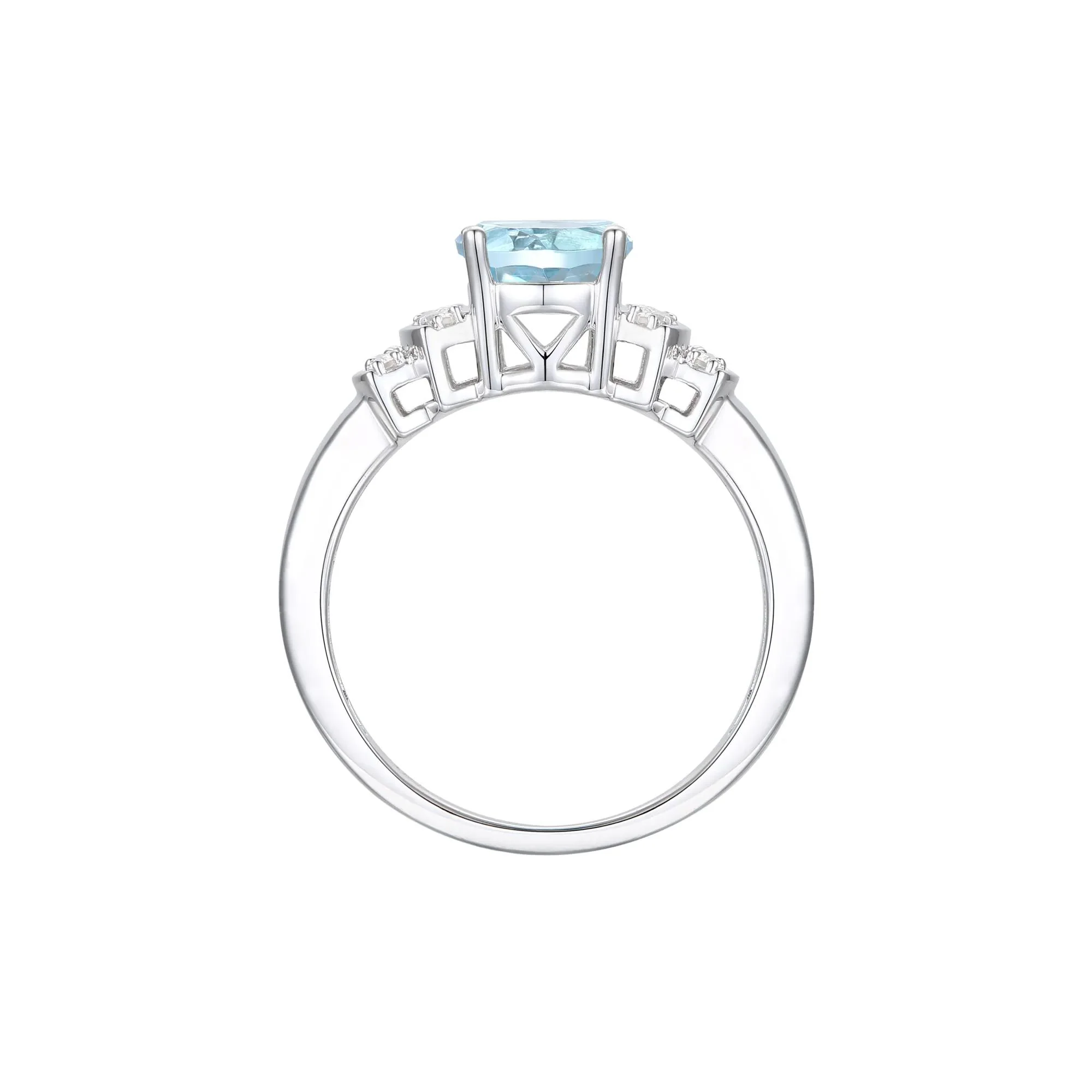 1/5 CT. Tw. Aquamarine and Diamond Ring 14K White Gold Round Brilliant Cut Size 6 1mm - Image 2