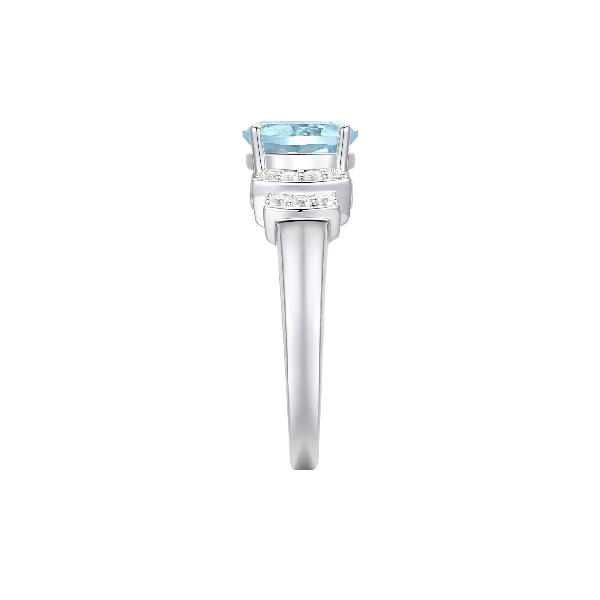1/5 CT. Tw. Aquamarine and Diamond Ring 14K White Gold Round Brilliant Cut Size 6 1mm - Image 3