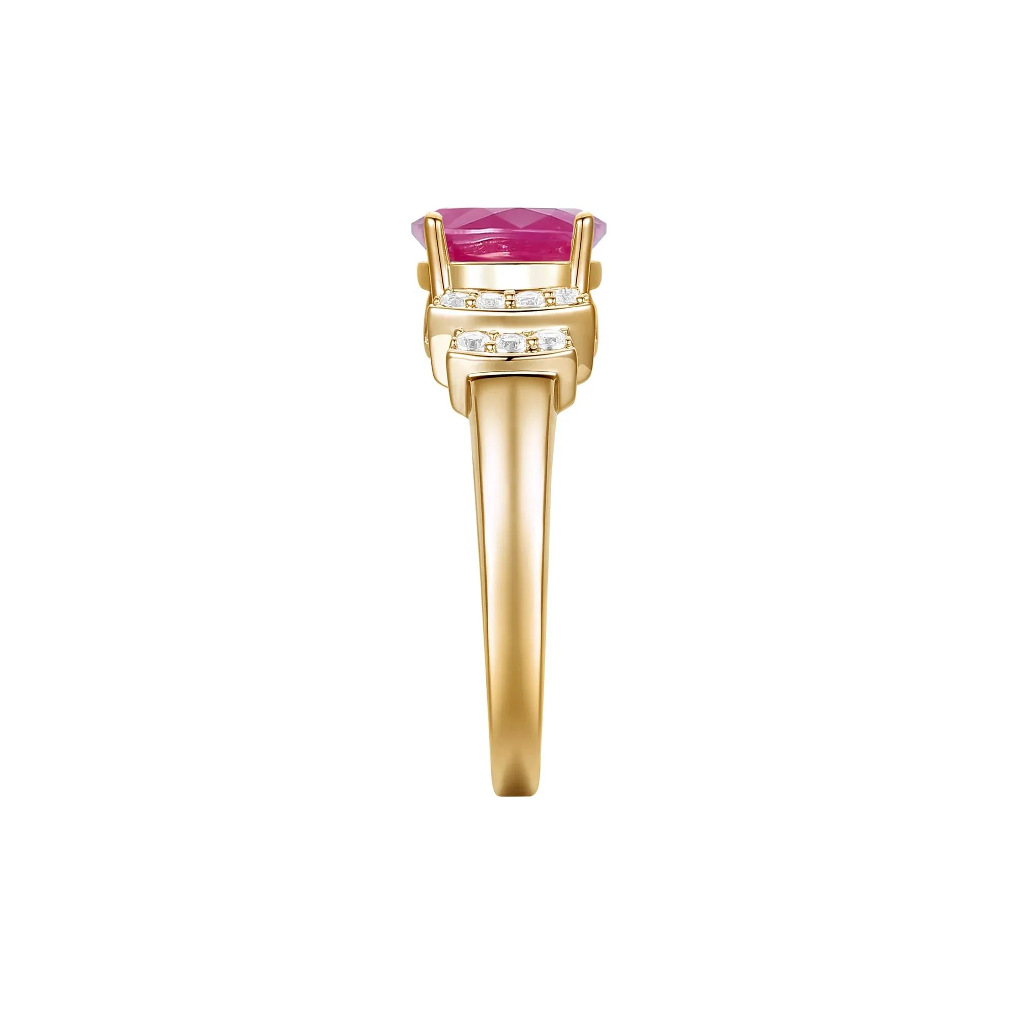 1/5 CT. Tw. Gemstone and Diamond Ring 14K Gold Round Brilliant Cut Yellow Size 6 1mm - Image 3