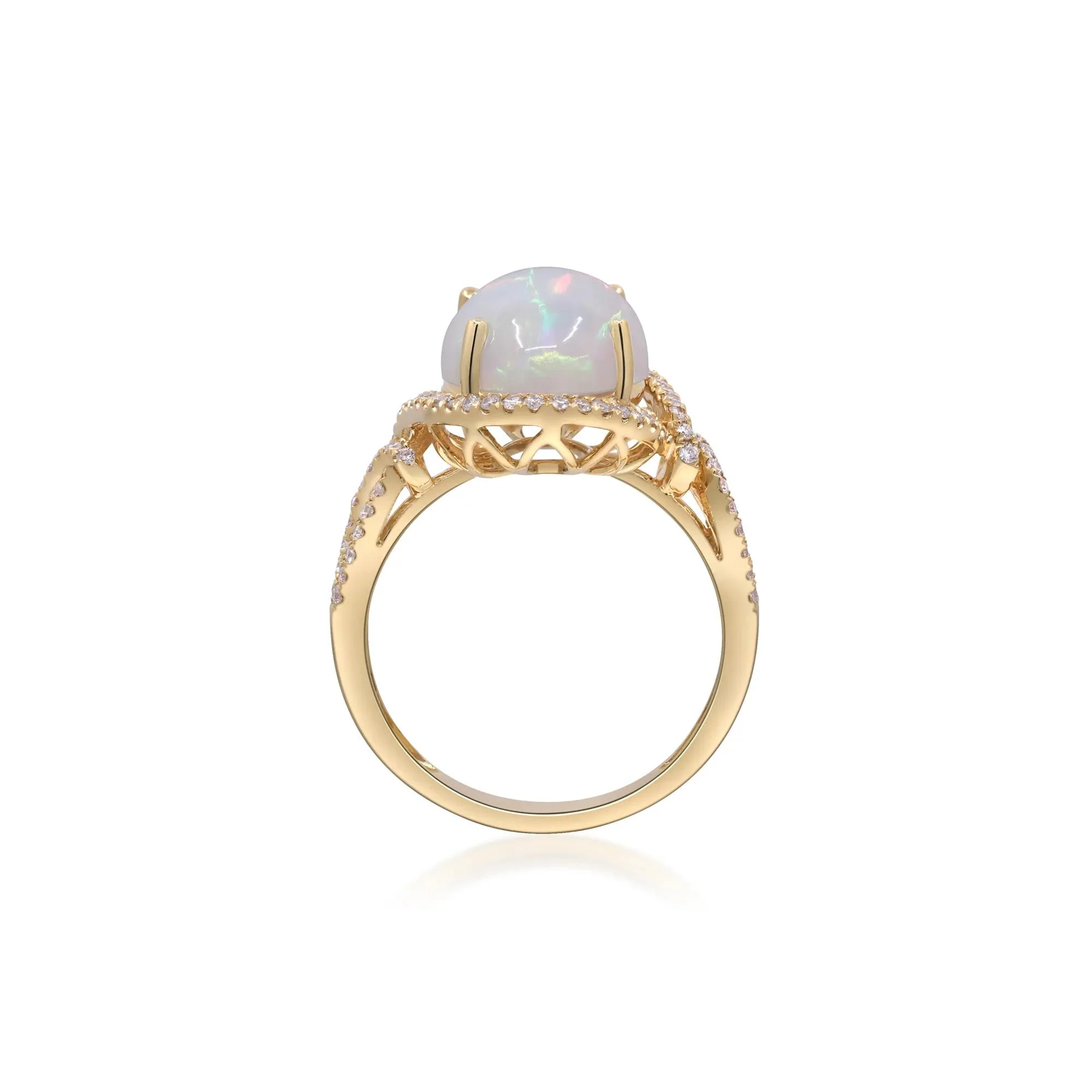 Opal and Diamond Ring 14K Yellow Gold Size 6 2mm - Image 2