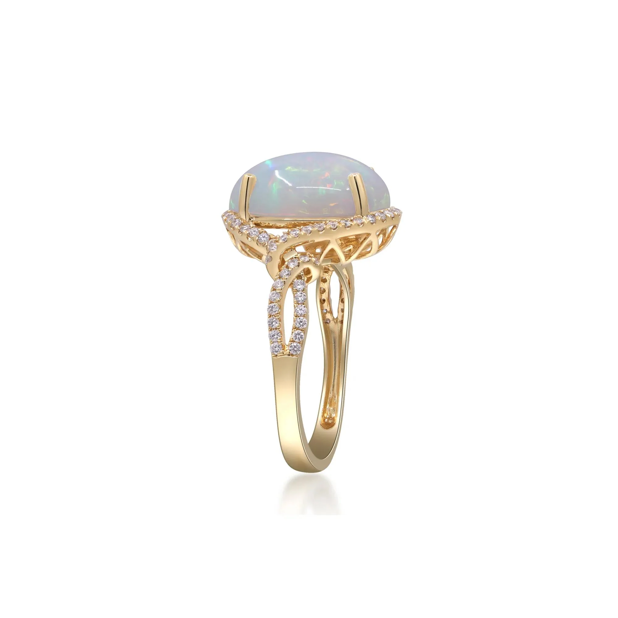 Opal and Diamond Ring 14K Yellow Gold Size 6 2mm - Image 3