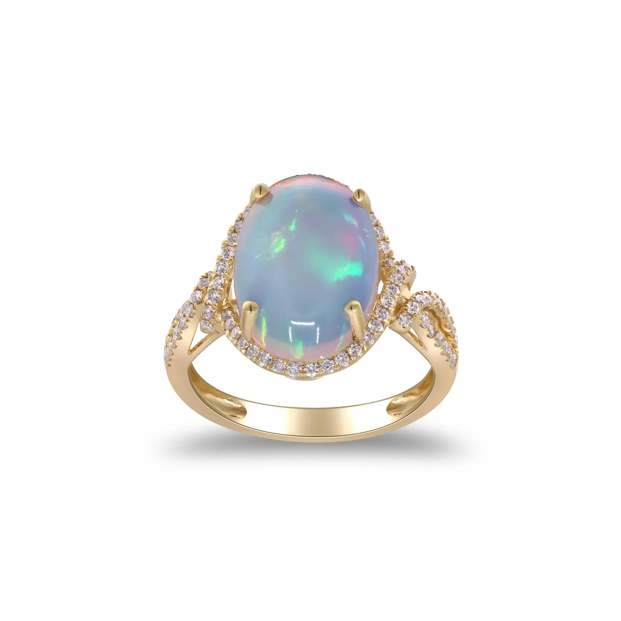 Opal and Diamond Ring 14K Yellow Gold Size 7 2mm