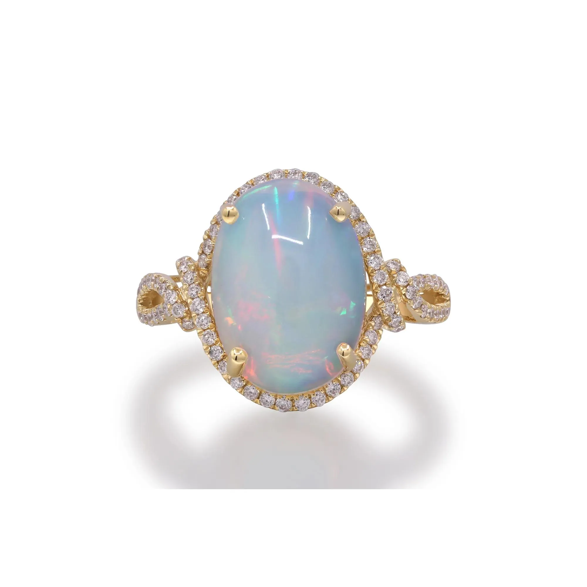 Opal and Diamond Ring 14K Yellow Gold Size 7 2mm - Image 4