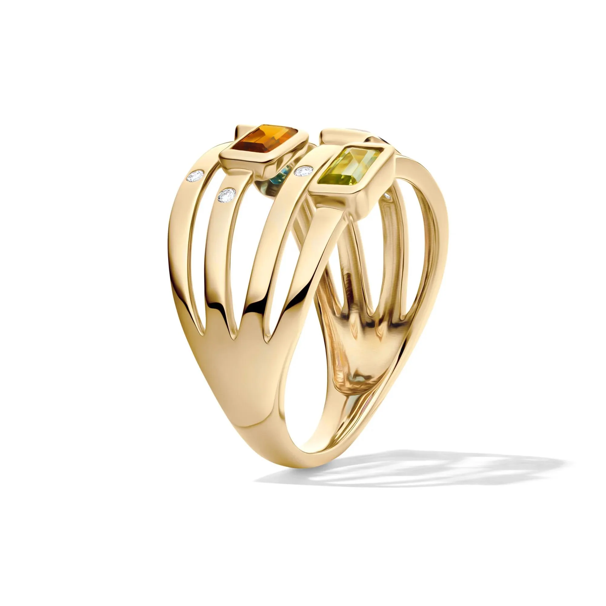Multi-Row Gemstone and Diamond Accent Ring 14K Yellow Gold Size 8 2mm - Image 3