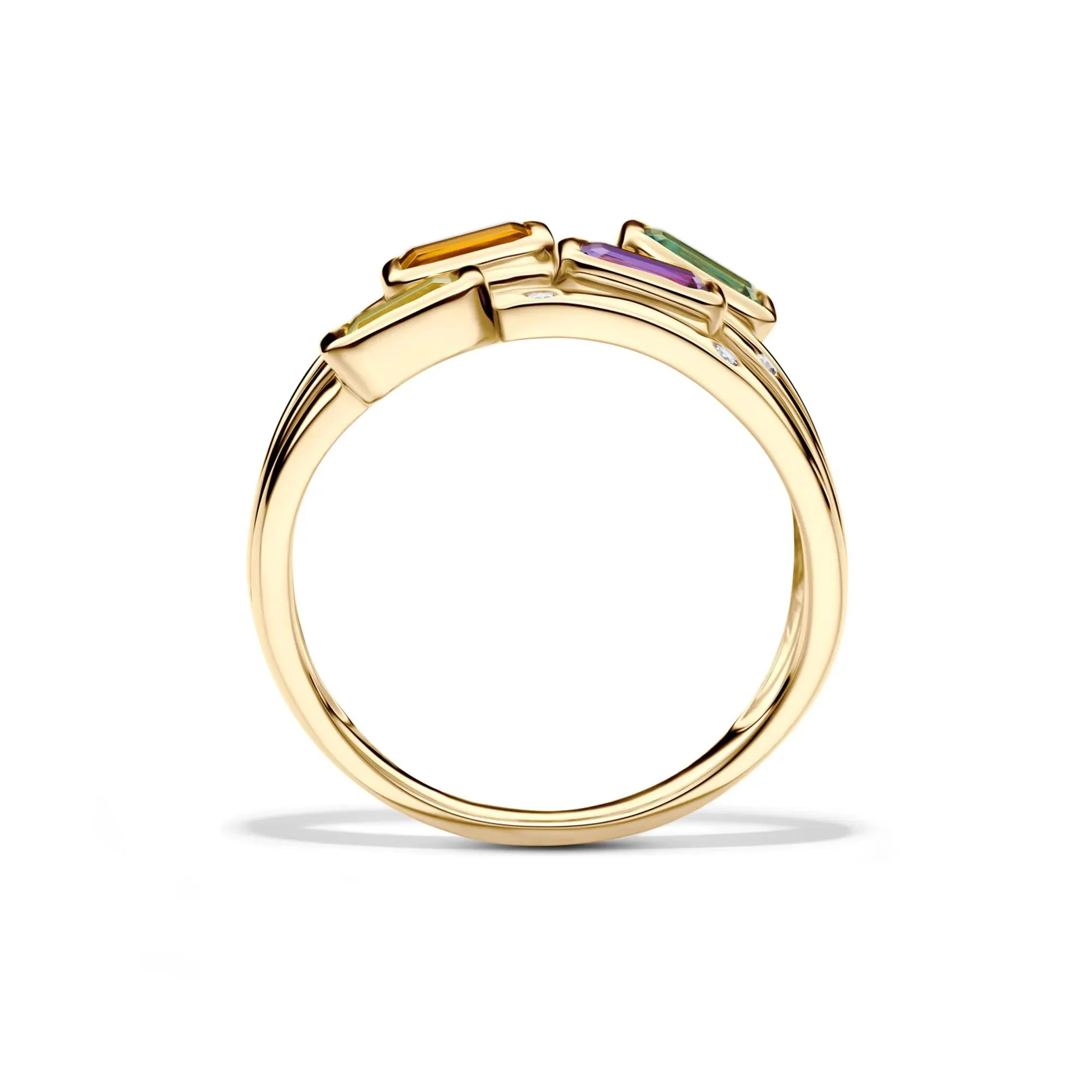 Multi-Row Gemstone and Diamond Accent Ring 14K Yellow Gold Size 8.5 2mm - Image 2