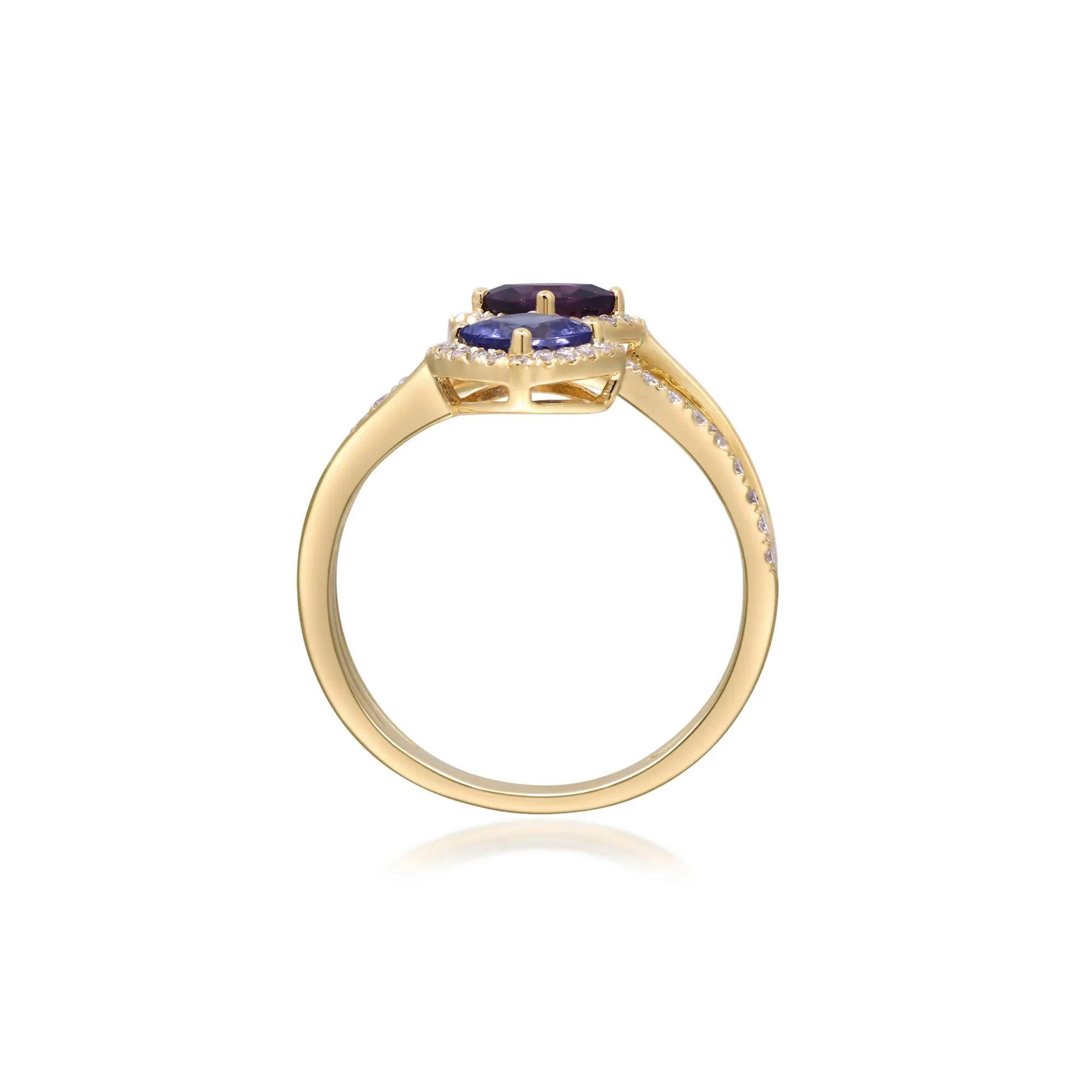 3/8 CT. Tw. Tanzanite Rhodolite Garnet and Diamond Ring 14K Yellow Gold Size 6 2mm - Image 2