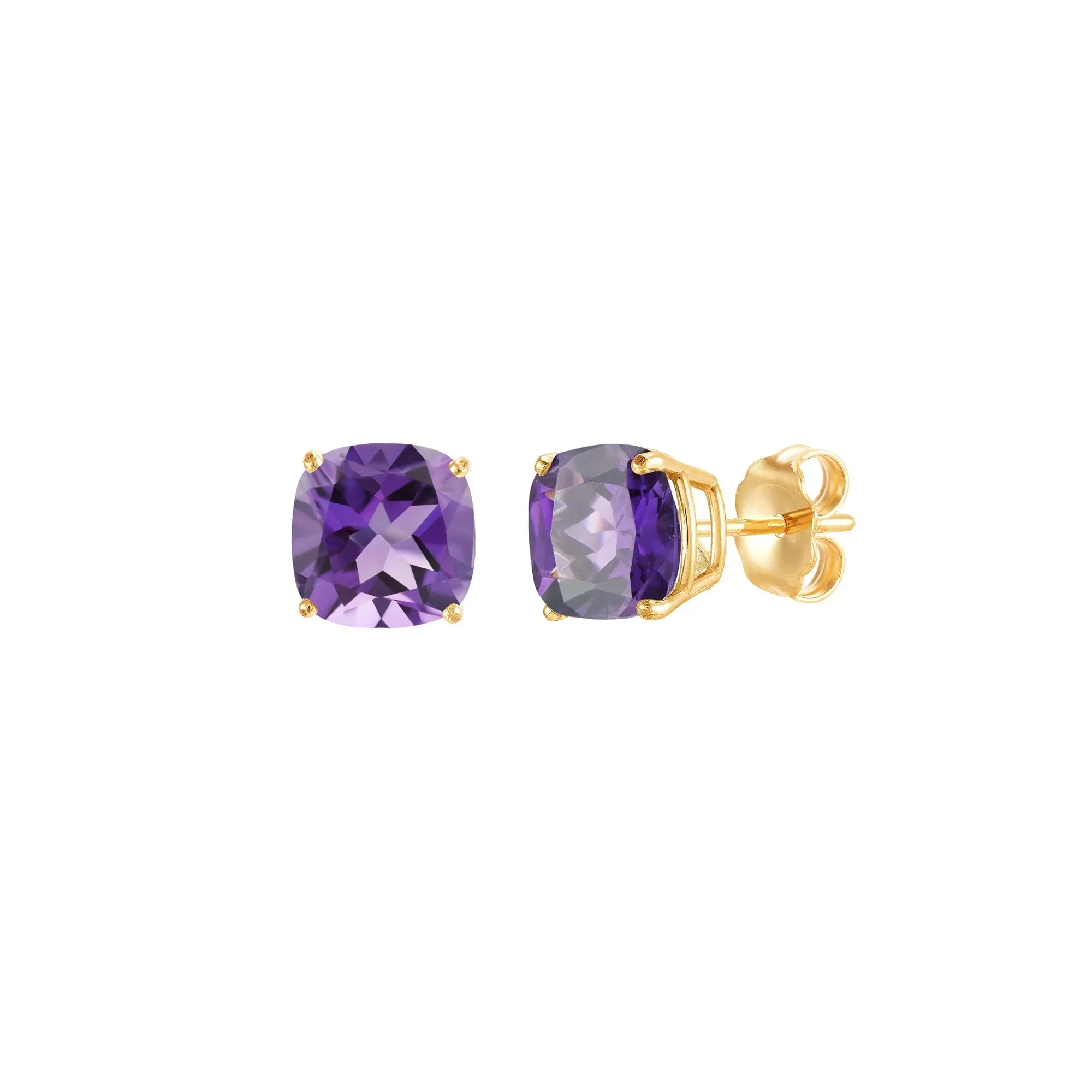 Purple Amethyst Stud Earrings 10K Yellow Gold Size 8.00mm