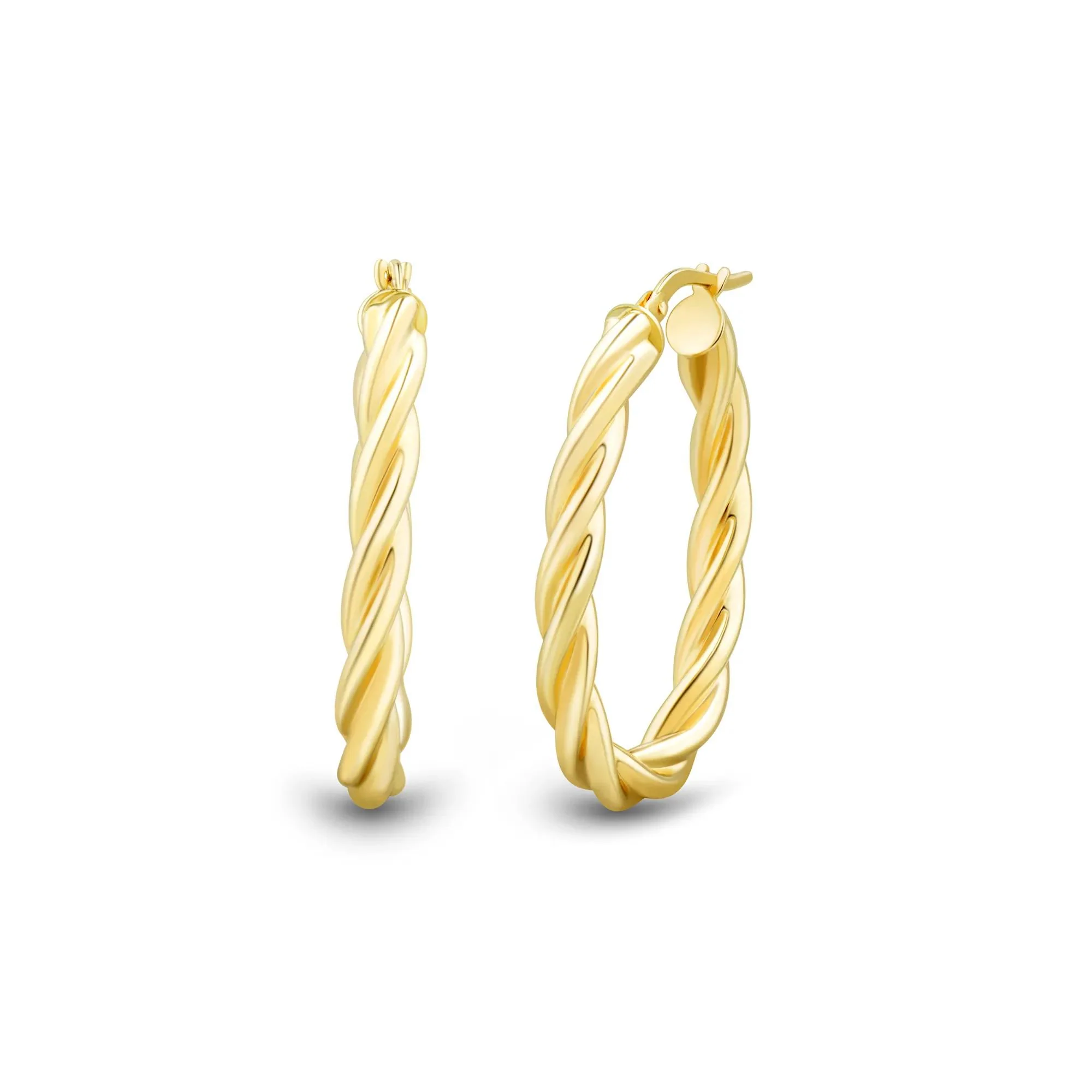 Twisted Oval Tube Hoops 14K Yellow Gold Earring Size 13.50mm