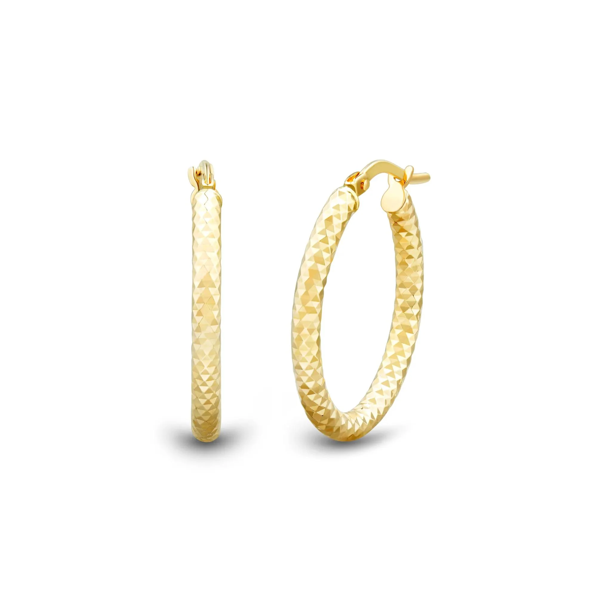 Textured Oval Hoops 14K Yellow Gold Earring Size 13.00mm