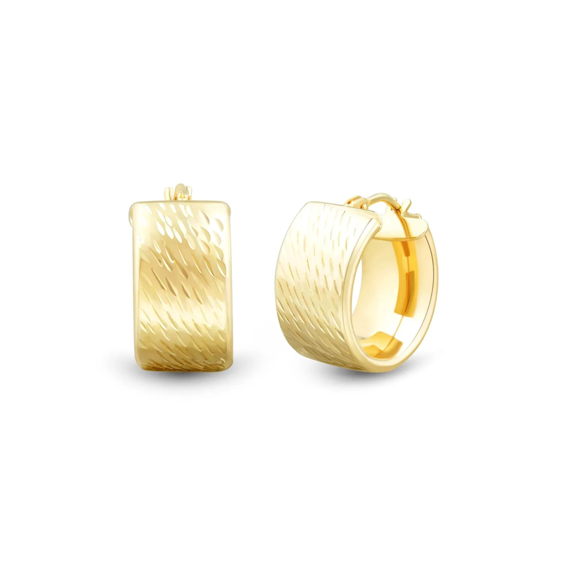 Textured Huggie Hoop Earrings 14K Yellow Gold Size 14.50mm