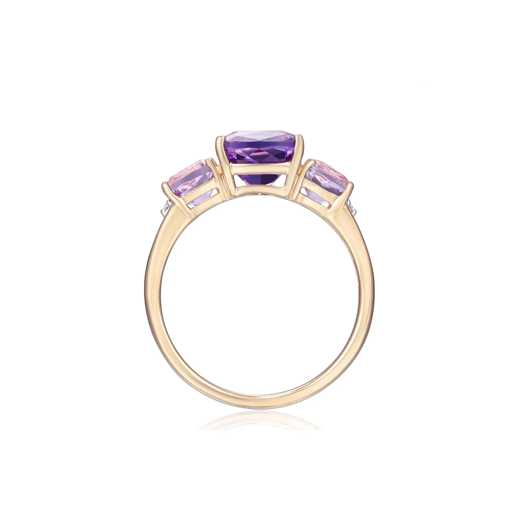 Rose De France Amethyst and Diamond Ring 10K Yellow Gold Size 6 - Image 2