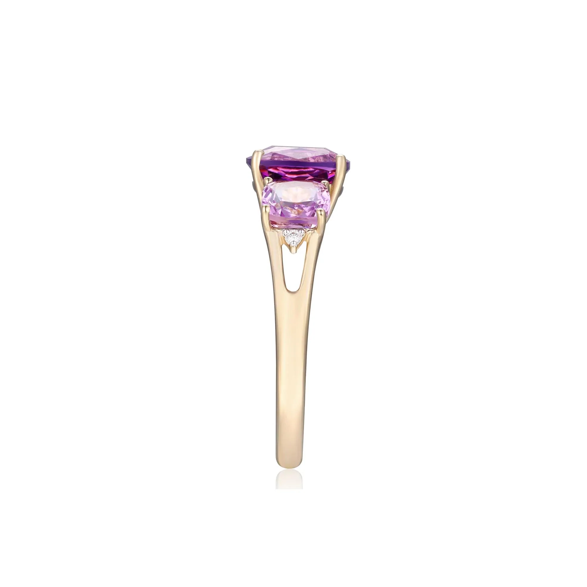 Rose De France Amethyst and Diamond Ring 10K Yellow Gold Size 6.5 - Image 3