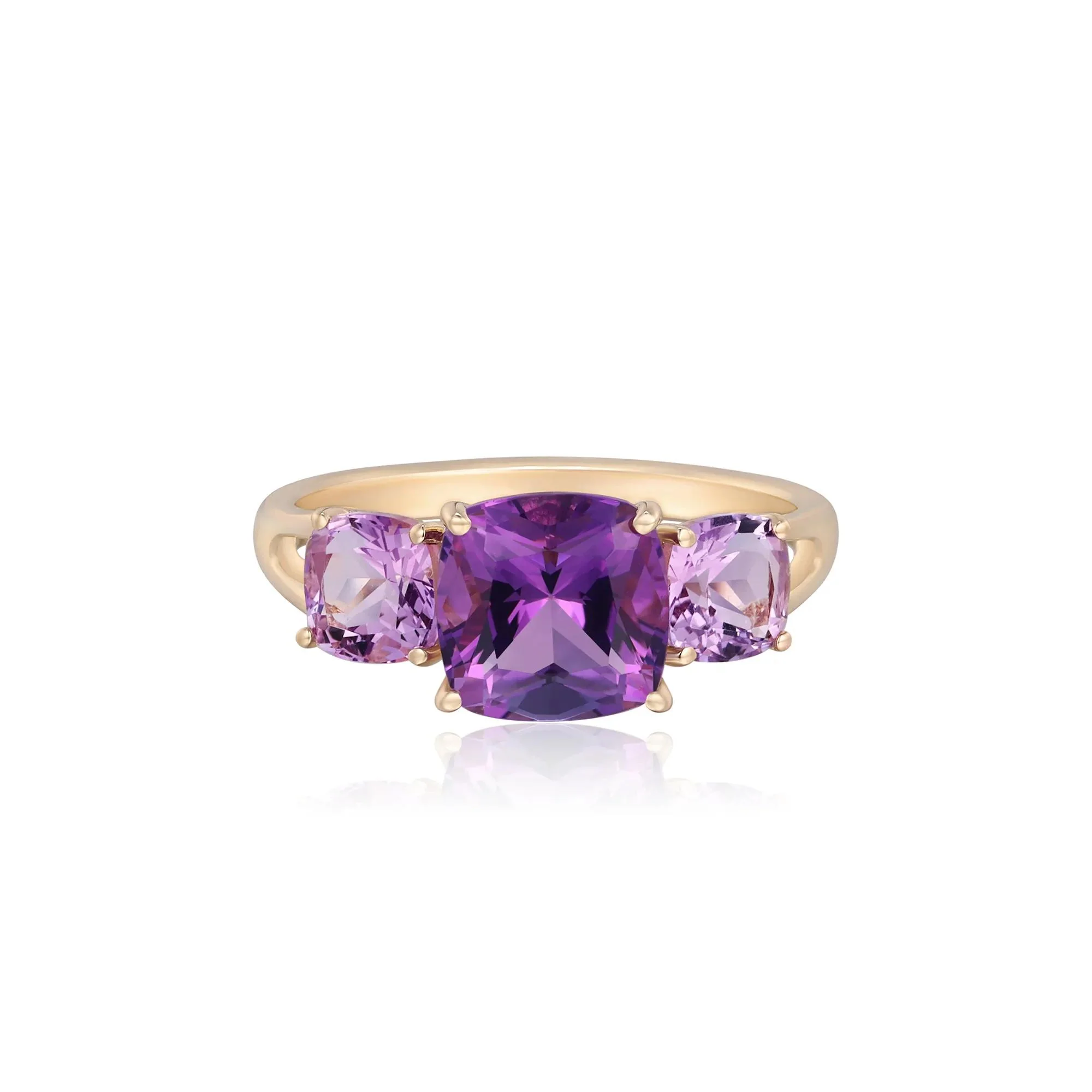 Rose De France Amethyst and Diamond Ring 10K Yellow Gold Size 7.5
