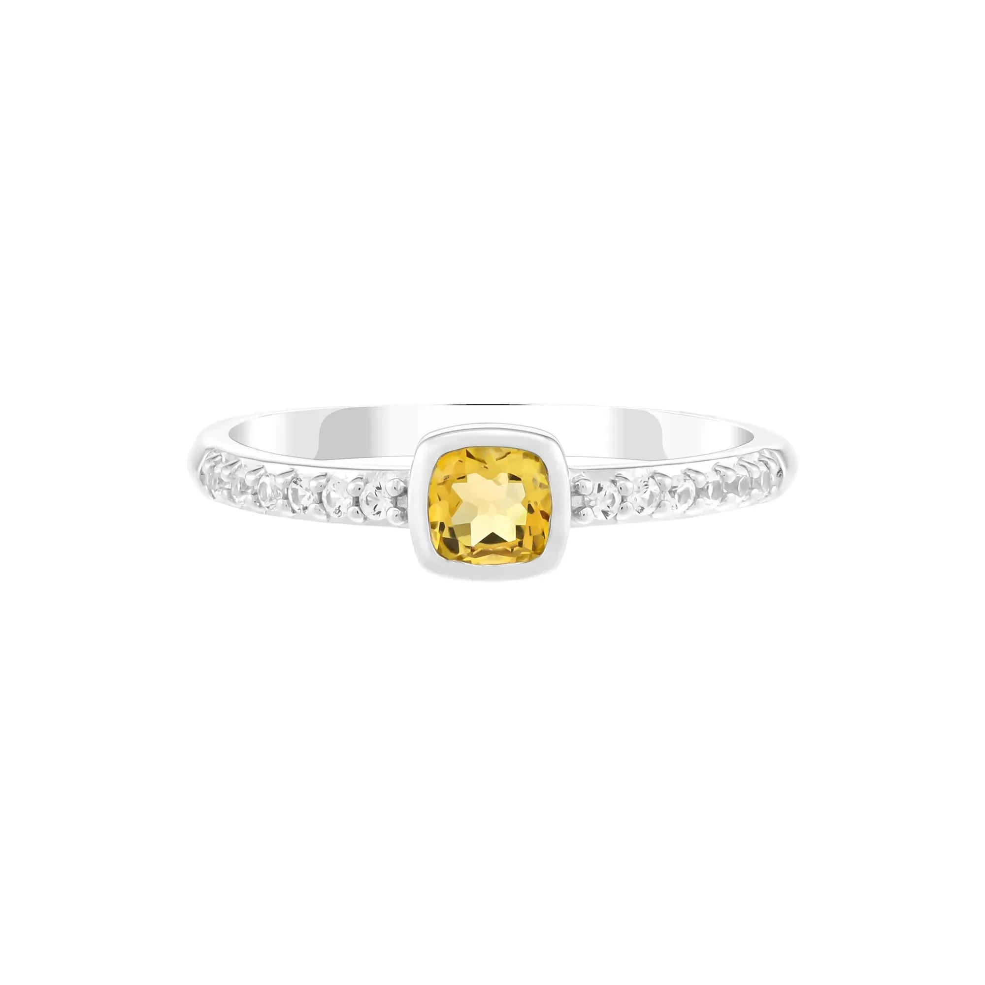 Citrine and Lab-Created White Sapphire Bezel Ring .925 Sterling Silver Size 5.5