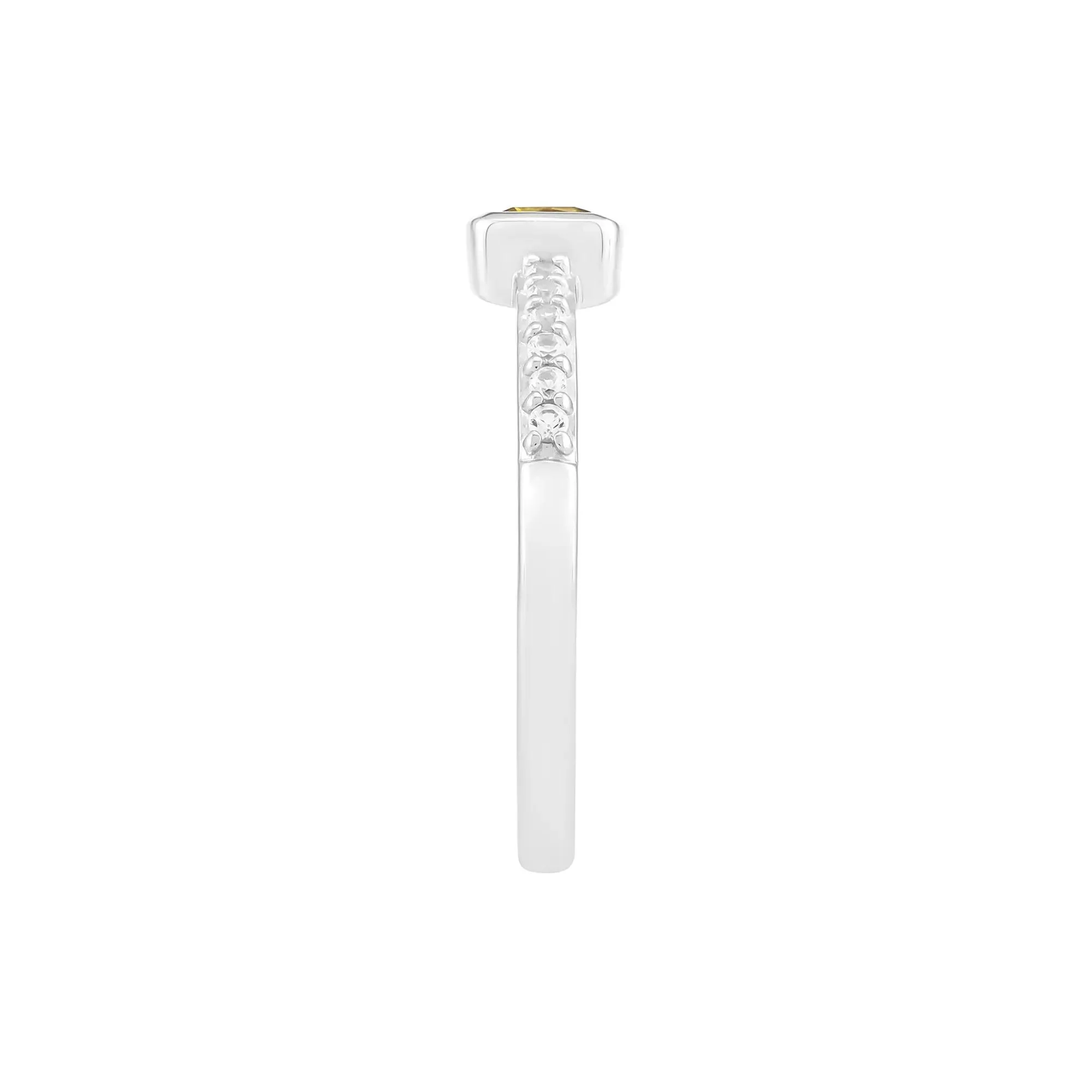 Citrine and Lab-Created White Sapphire Bezel Ring .925 Sterling Silver Size 6.5 - Image 3