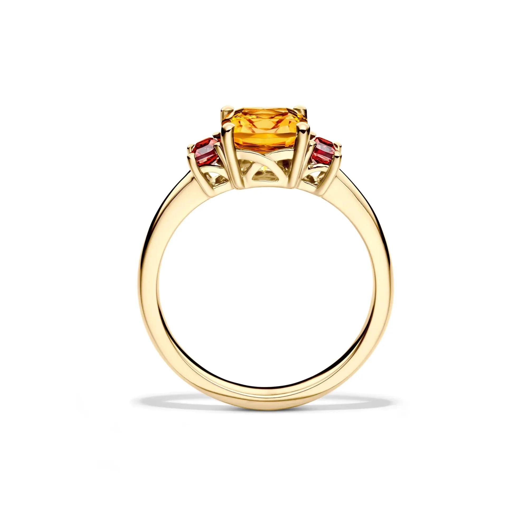 Cushion-Cut Citrine and Garnet Ring 10K Yellow Gold Size 5 - Image 2
