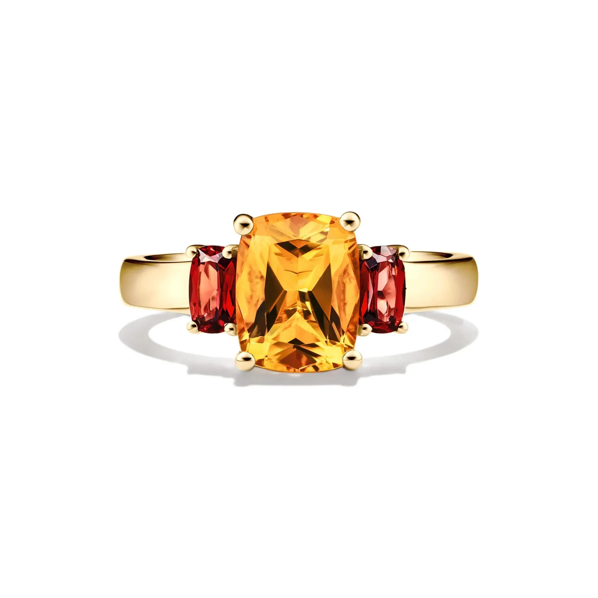 Cushion-Cut Citrine and Garnet Ring 10K Yellow Gold Size 6.5