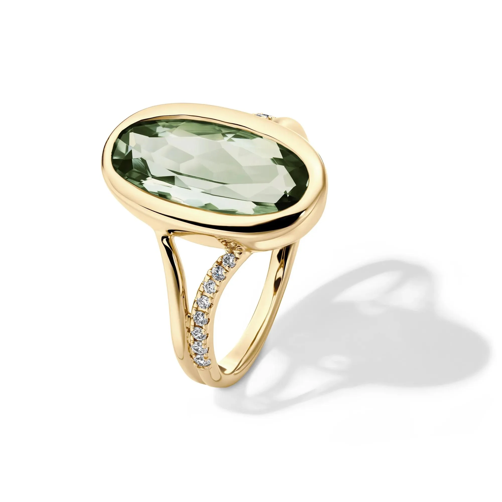 1/10 CT. Tw. Green Amethyst and Diamond Bezel Ring 10K Yellow Gold Round Brilliant Cut Size 7 1mm - Image 4