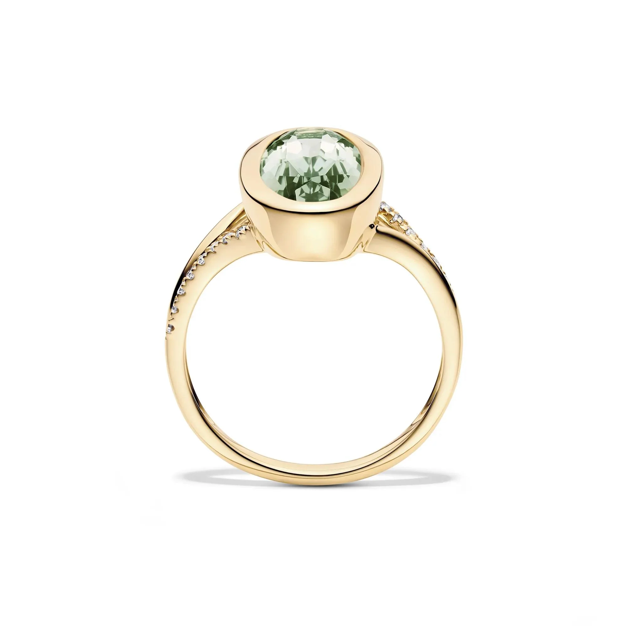1/10 CT. Tw. Green Amethyst and Diamond Bezel Ring 10K Yellow Gold Round Brilliant Cut Size 7.5 1mm - Image 2