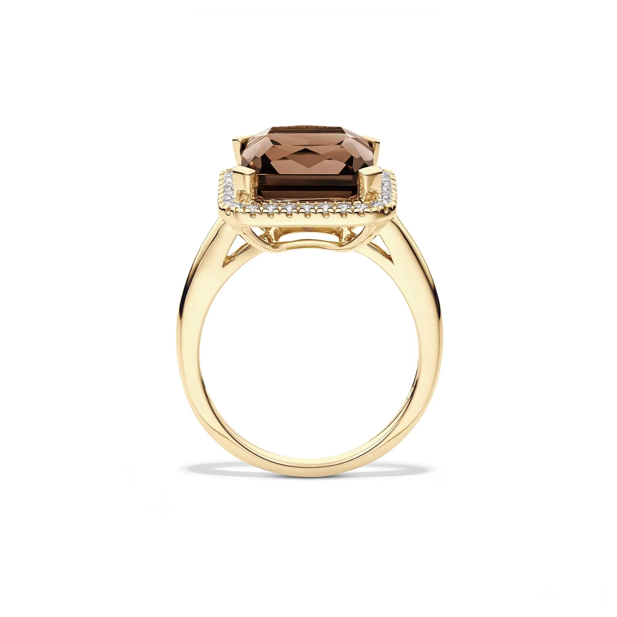 1/5 CT. Tw. Smoky Quartz and Diamond Ring 10K Yellow Gold Size 5 1mm - Image 2