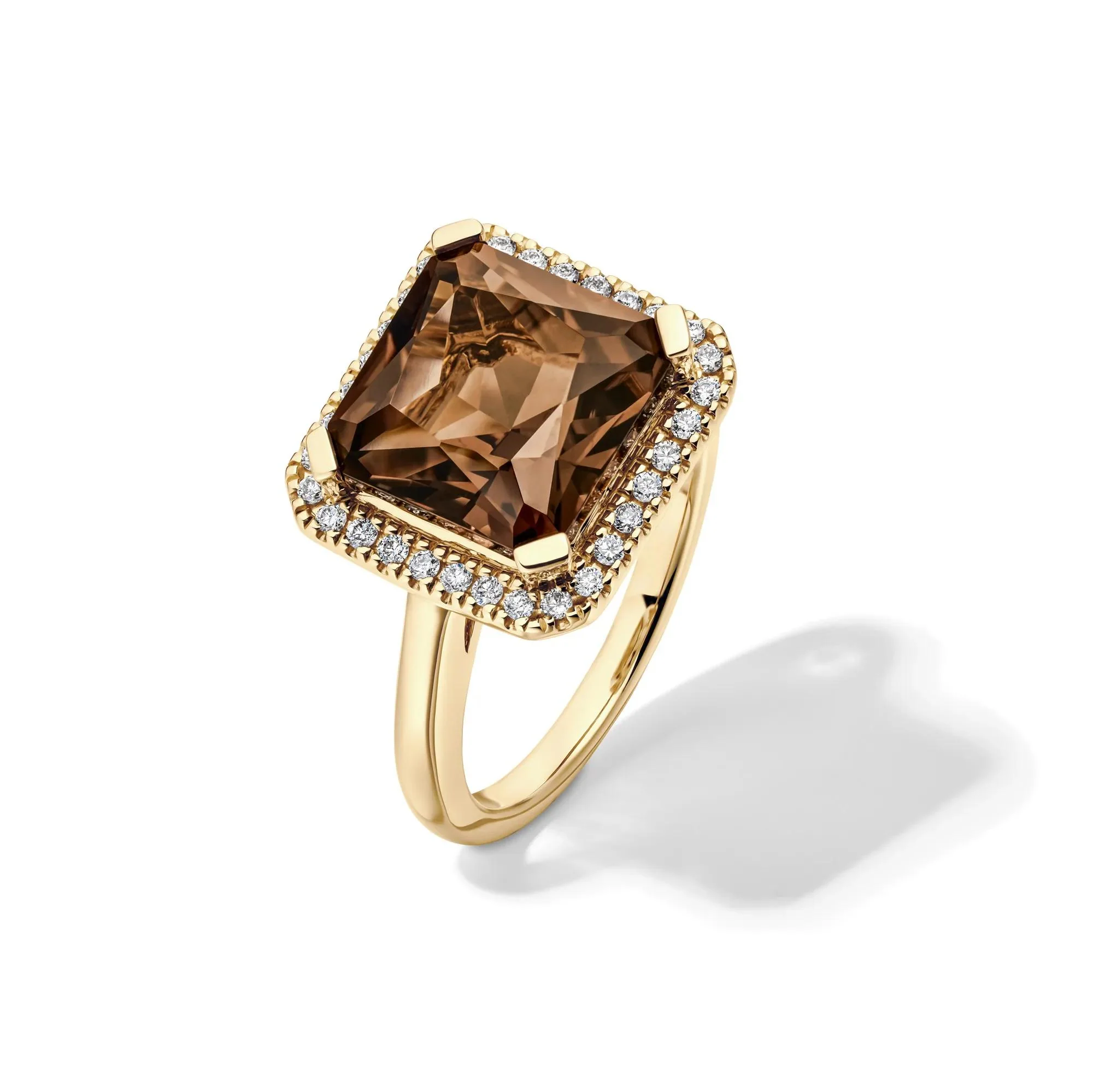 1/5 CT. Tw. Smoky Quartz and Diamond Ring 10K Yellow Gold Size 8.5 1mm - Image 4