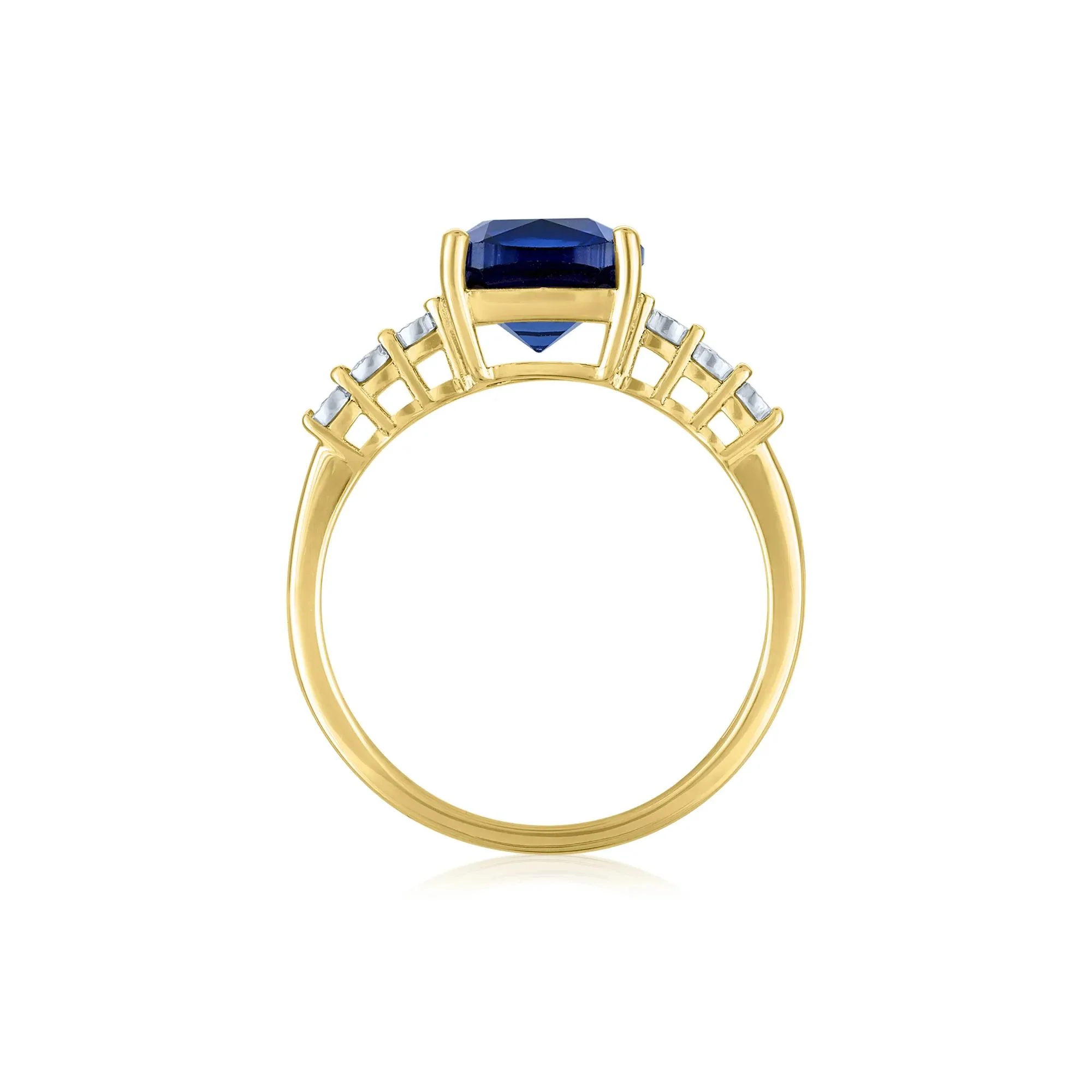 Lab-Created Blue Sapphire and Diamond Accent Ring 10K Yellow Gold Size 5 1mm - Image 2