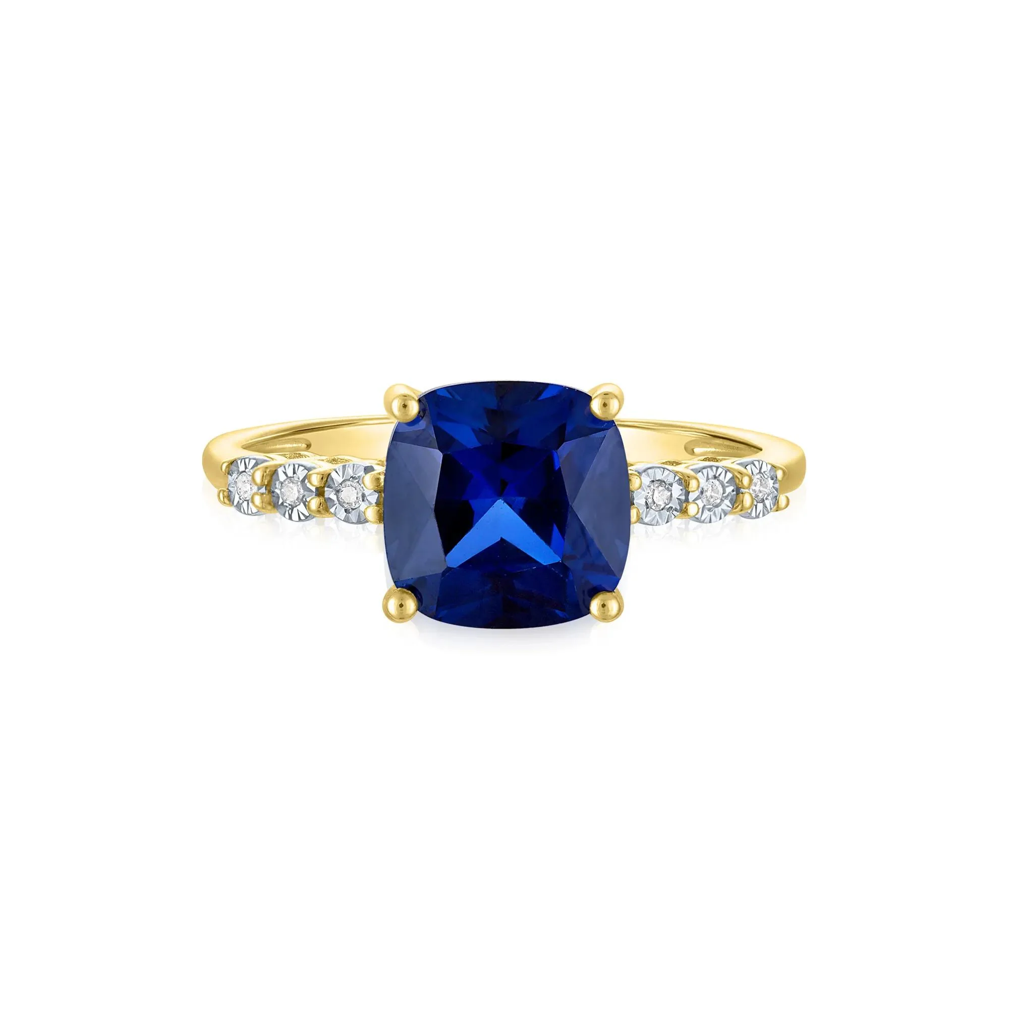 Lab-Created Blue Sapphire and Diamond Accent Ring 10K Yellow Gold Size 7.5 1mm