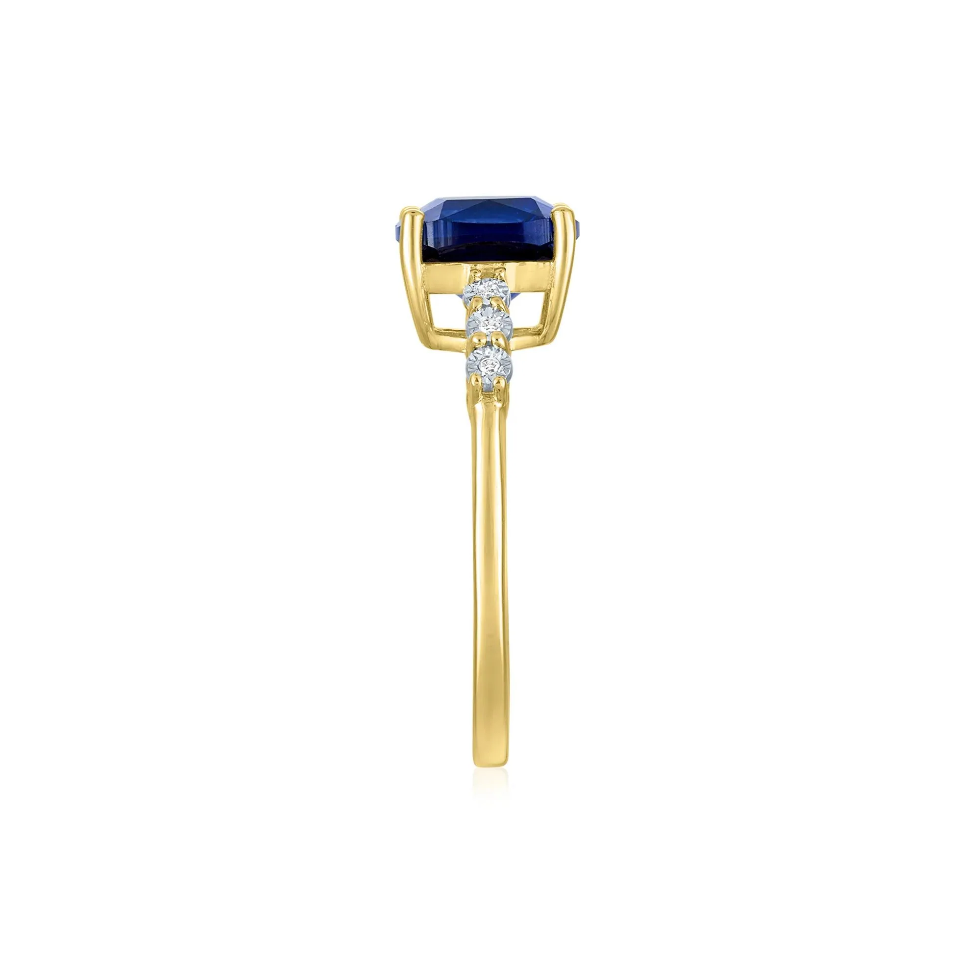 Lab-Created Blue Sapphire and Diamond Accent Ring 10K Yellow Gold Size 7.5 1mm - Image 3