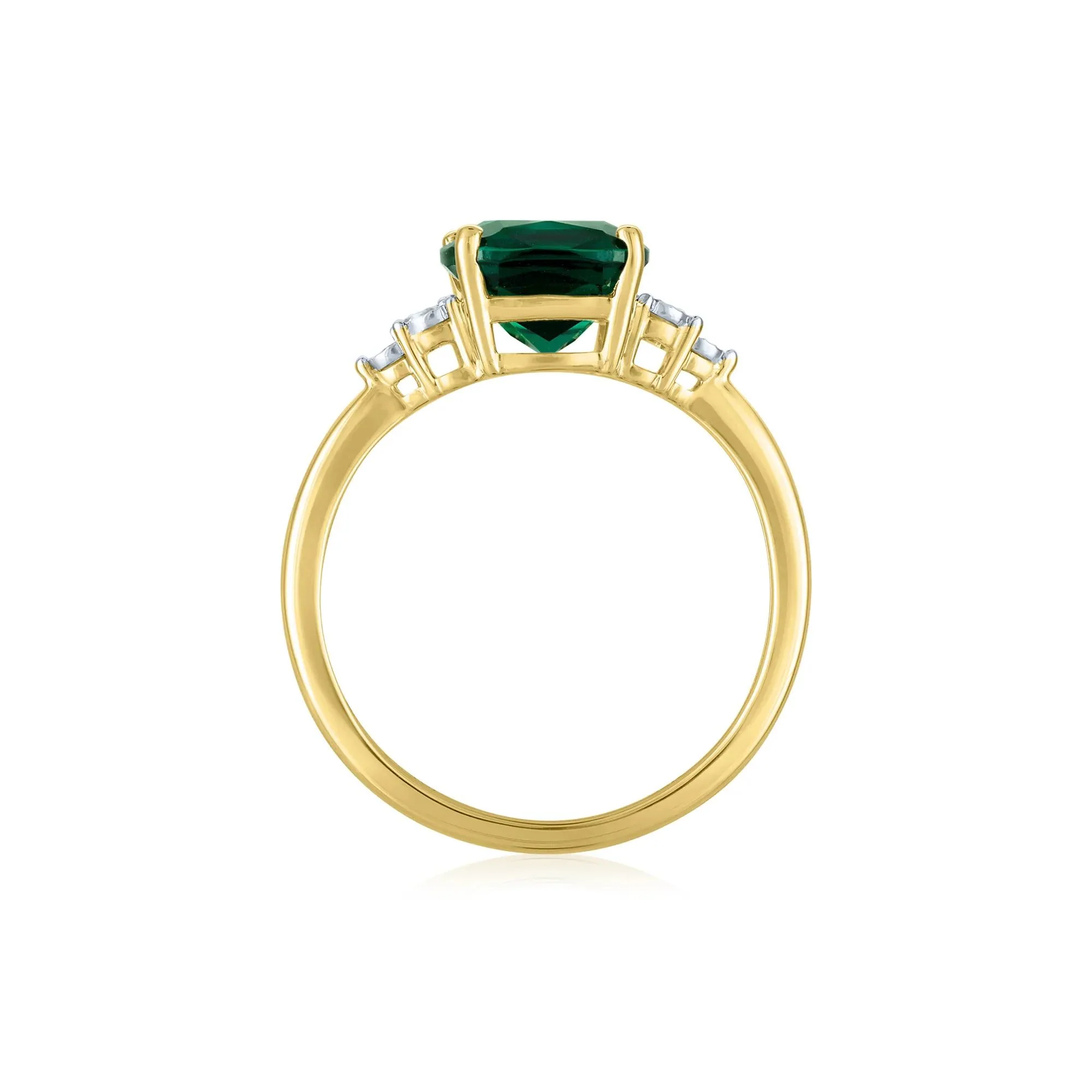 Lab-Created Emerald and Diamond Accent Ring 10K Yellow Gold Round Brilliant Cut Size 8 1mm - Image 2