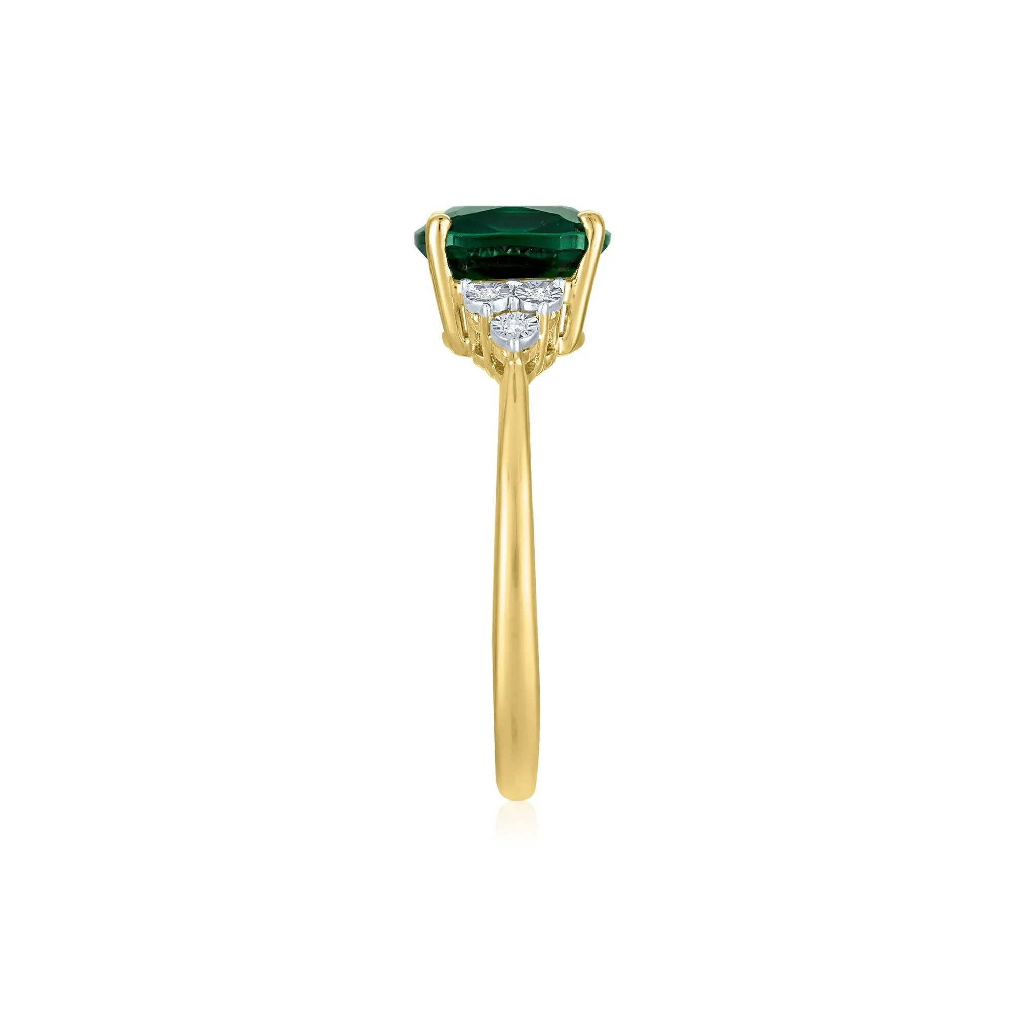 Lab-Created Emerald and Diamond Accent Ring 10K Yellow Gold Round Brilliant Cut Size 8.5 1mm - Image 3