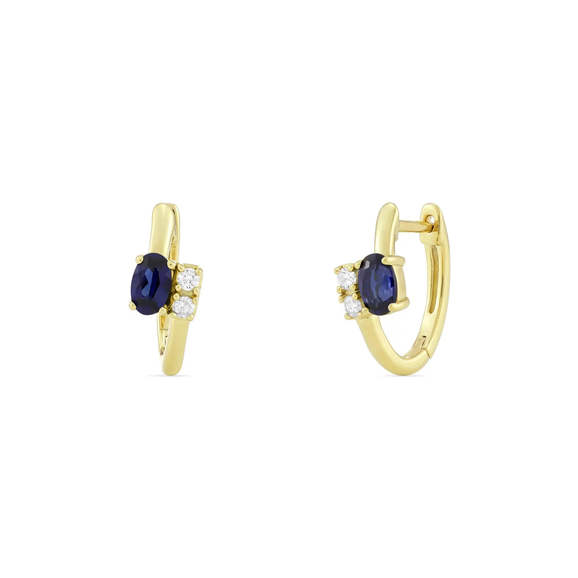 Lab-Created Blue Sapphire and Diamond Accent Huggie Hoop Earrings 10K Yellow Gold Size 14.00mm