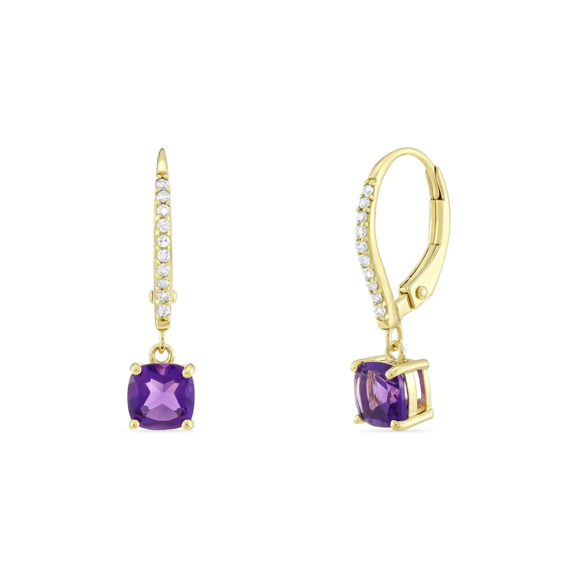 1/10 CT. Tw. Amethyst and Diamond Drop Earrings 10K Yellow Gold Size 5.00mm